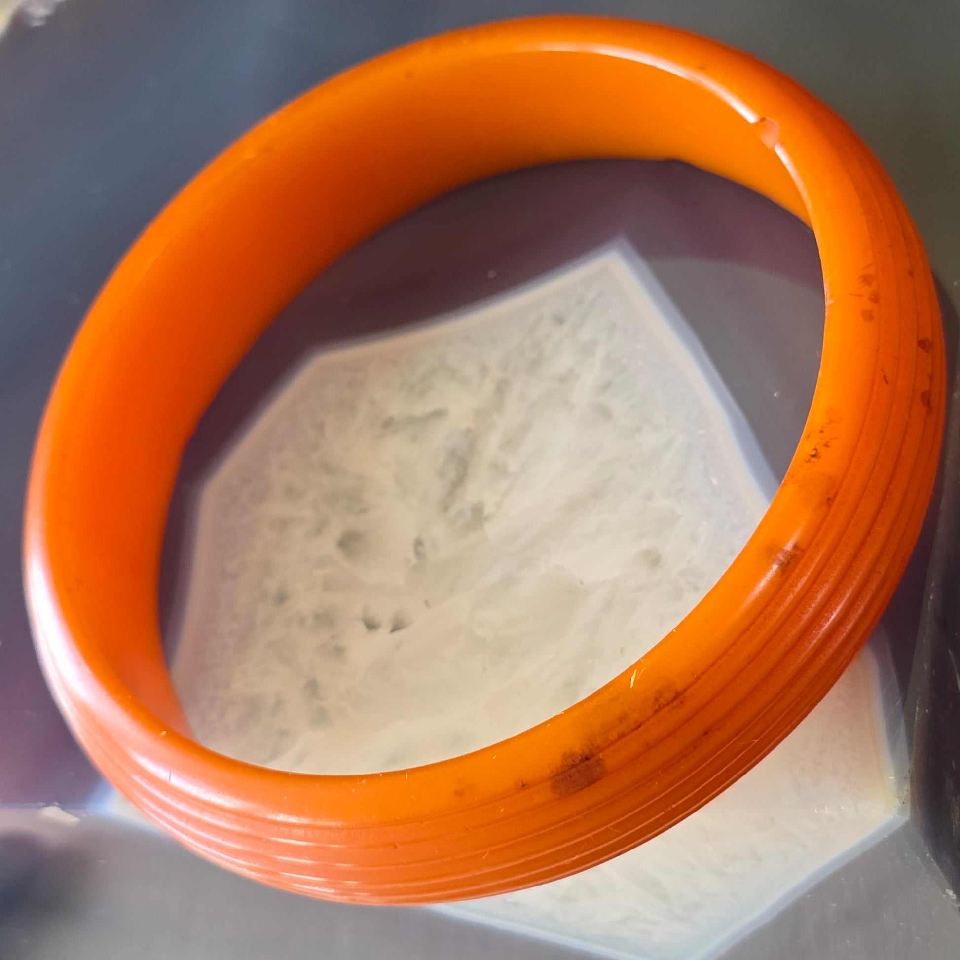 Antique Deep Butterscotch Bakelite Catalin Bangle Bracelet with Ridges
