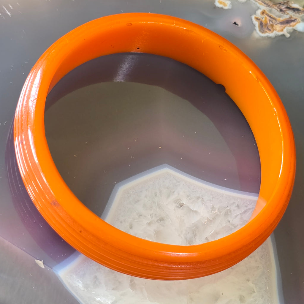 Antique Deep Butterscotch Bakelite Catalin Bangle Bracelet with Ridges