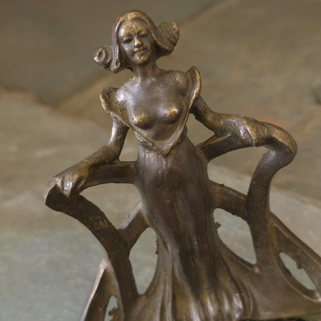 Antique Art Nouveau Nude Woman Flower Form Brass Inkwell Pen Holder Art Deco Stand