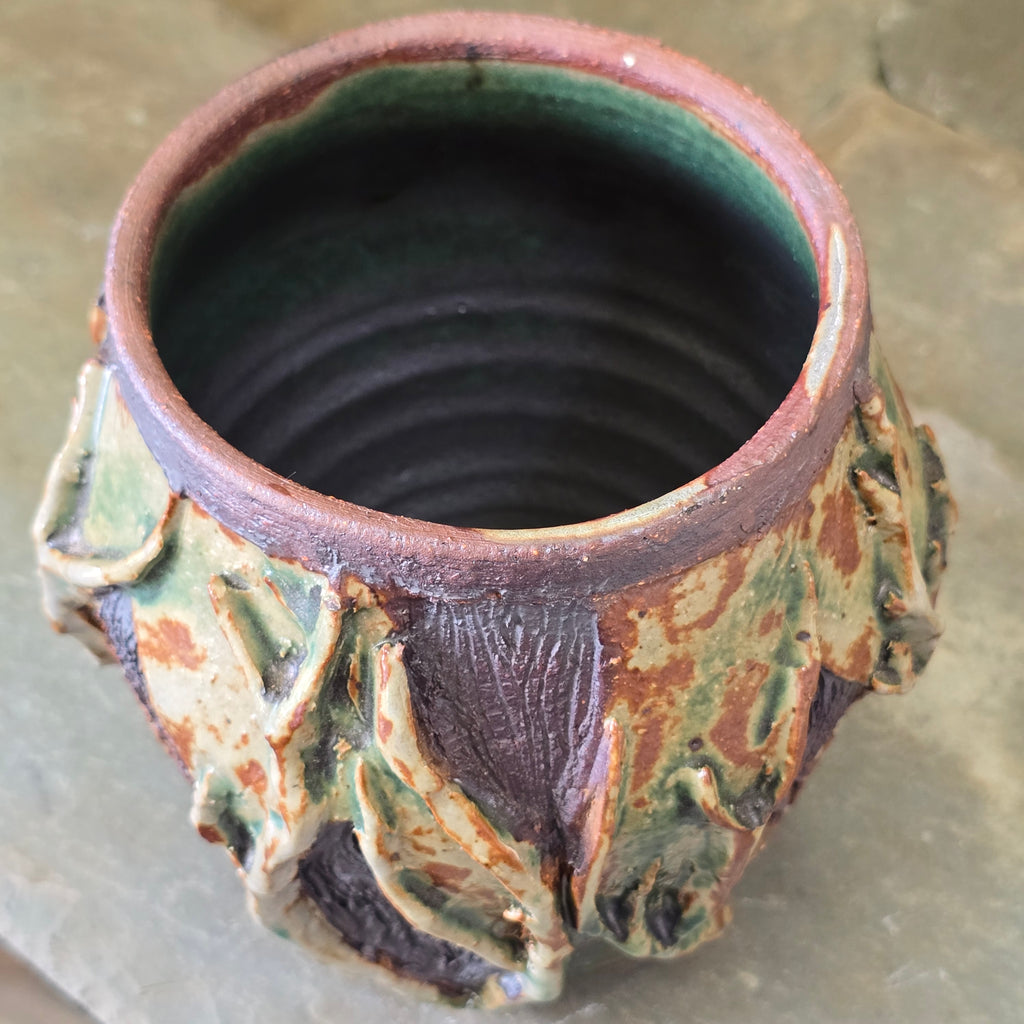 Vintage Handmade Organic Form Hand-Thrown Art Pottery Vase Pot Vines Branches