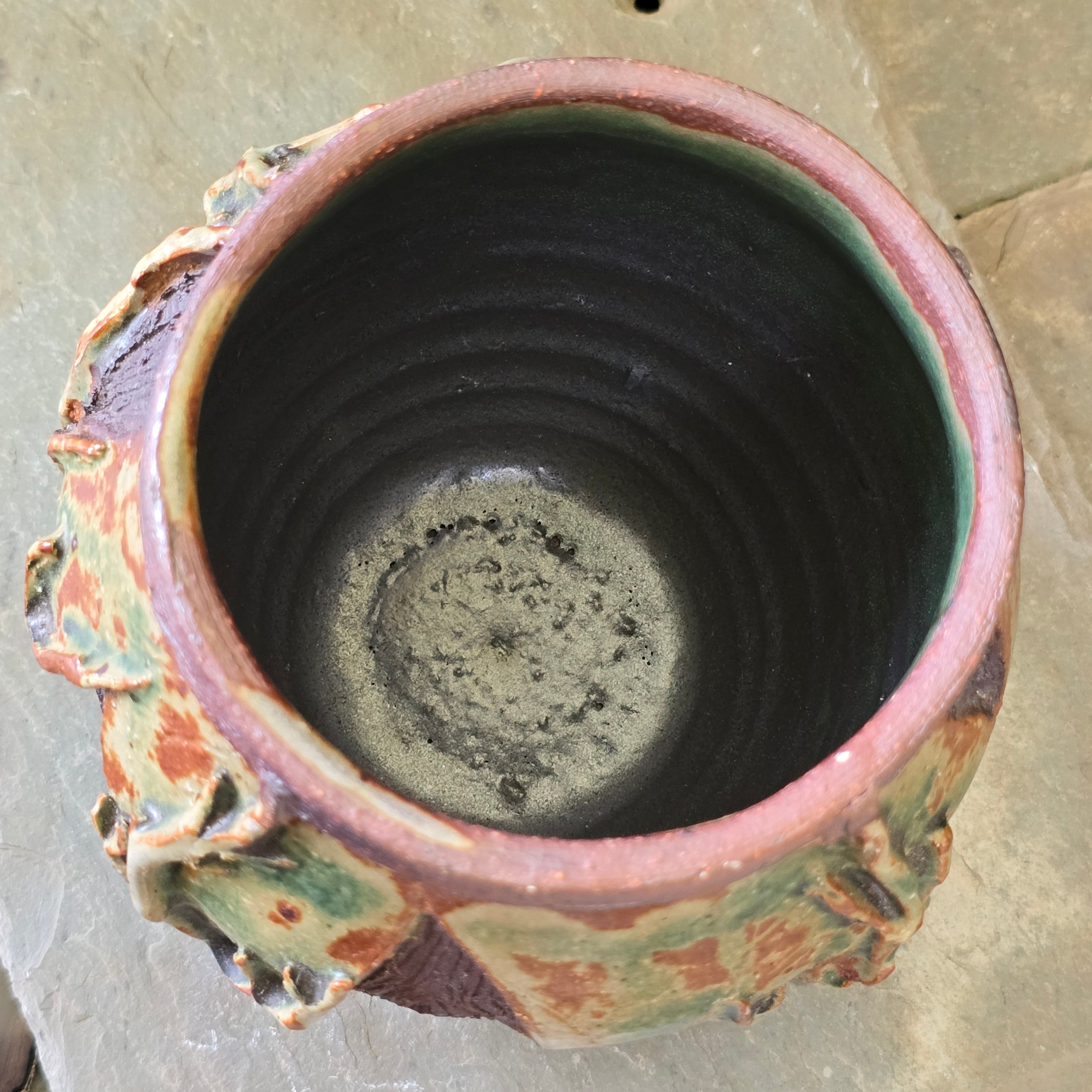 Vintage Handmade Organic Form Hand-Thrown Art Pottery Vase Pot Vines Branches