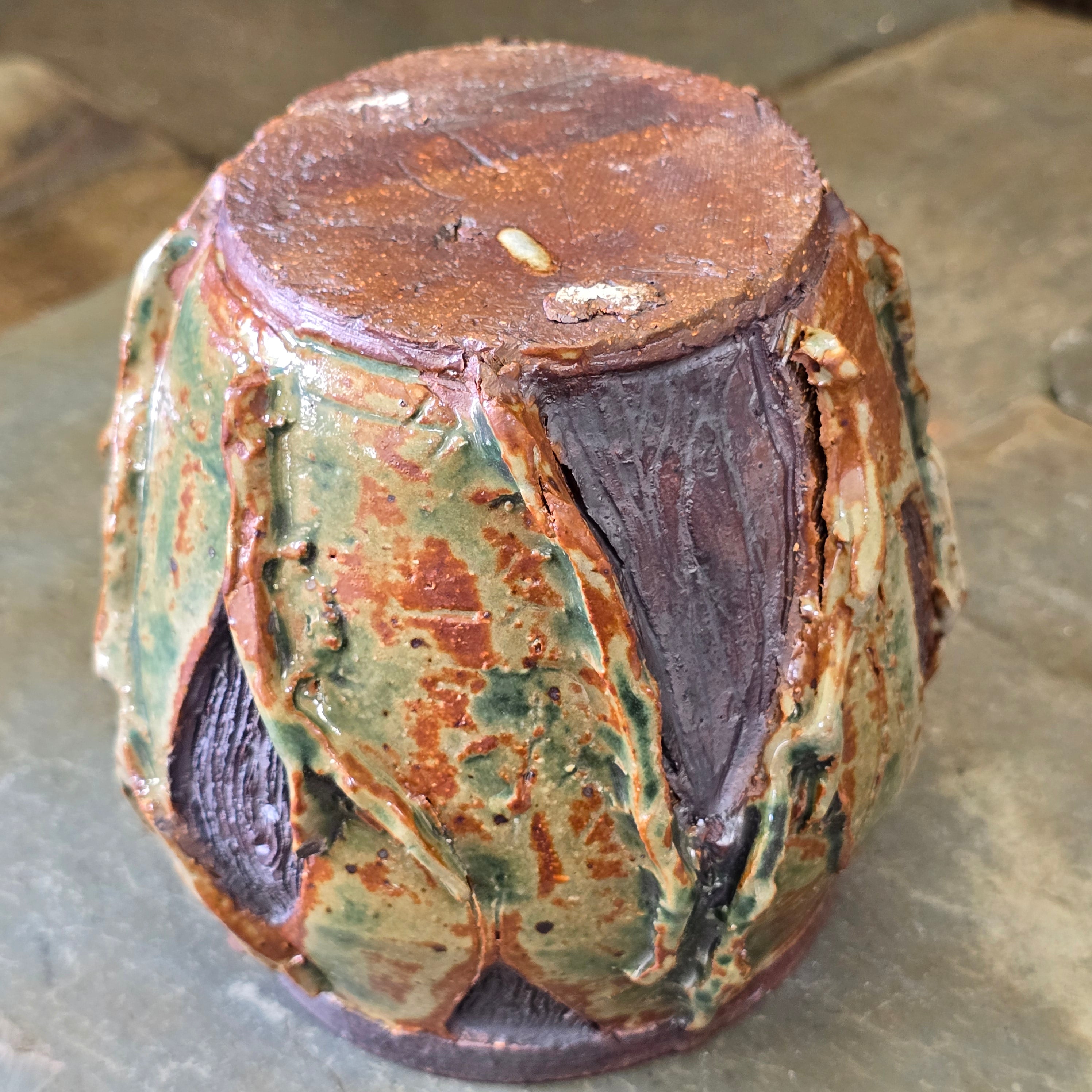 Vintage Handmade Organic Form Hand-Thrown Art Pottery Vase Pot Vines Branches