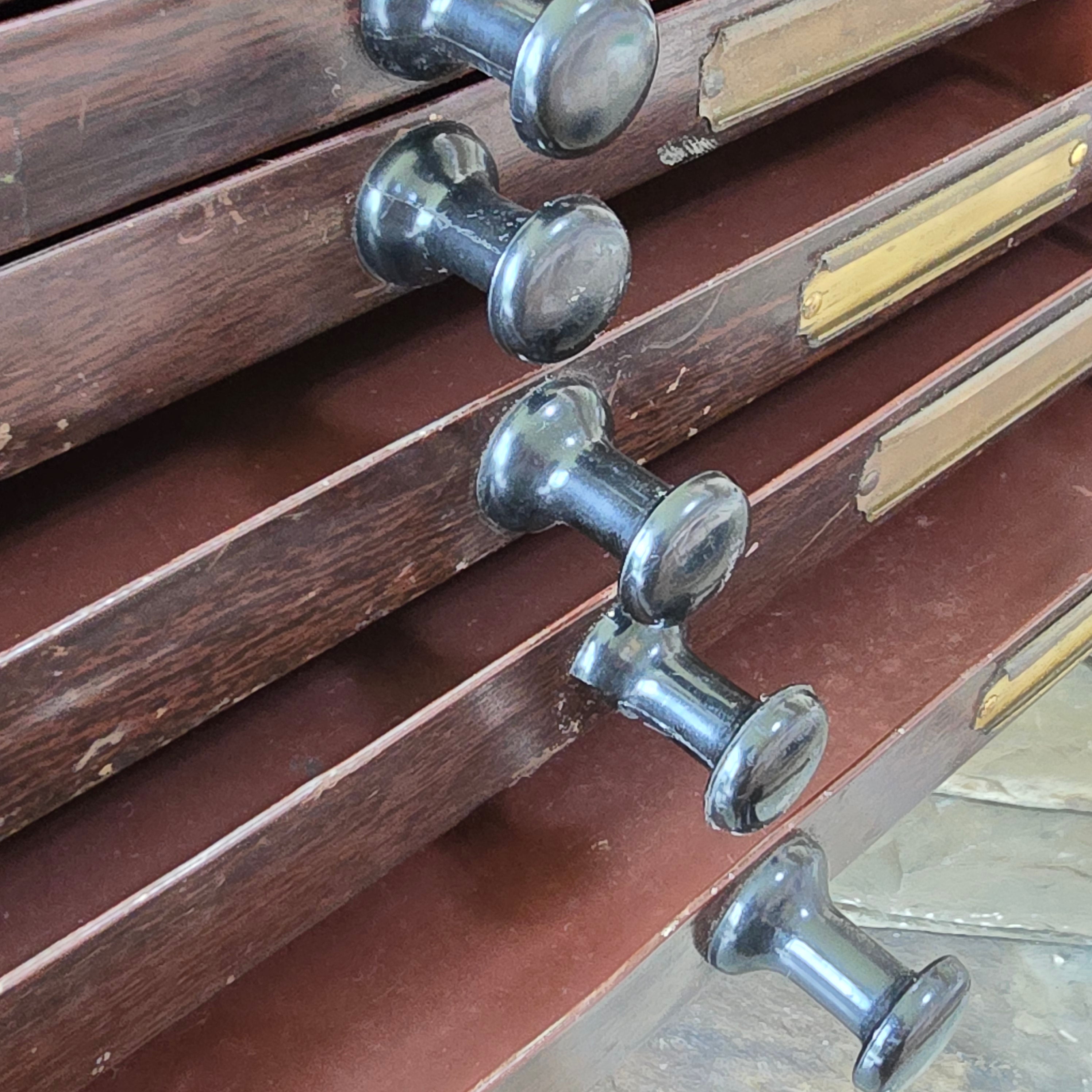 Vintage 8 Drawer Tin Watchmakers Cabinet Drawered Unit w/ Faux Wood Grain