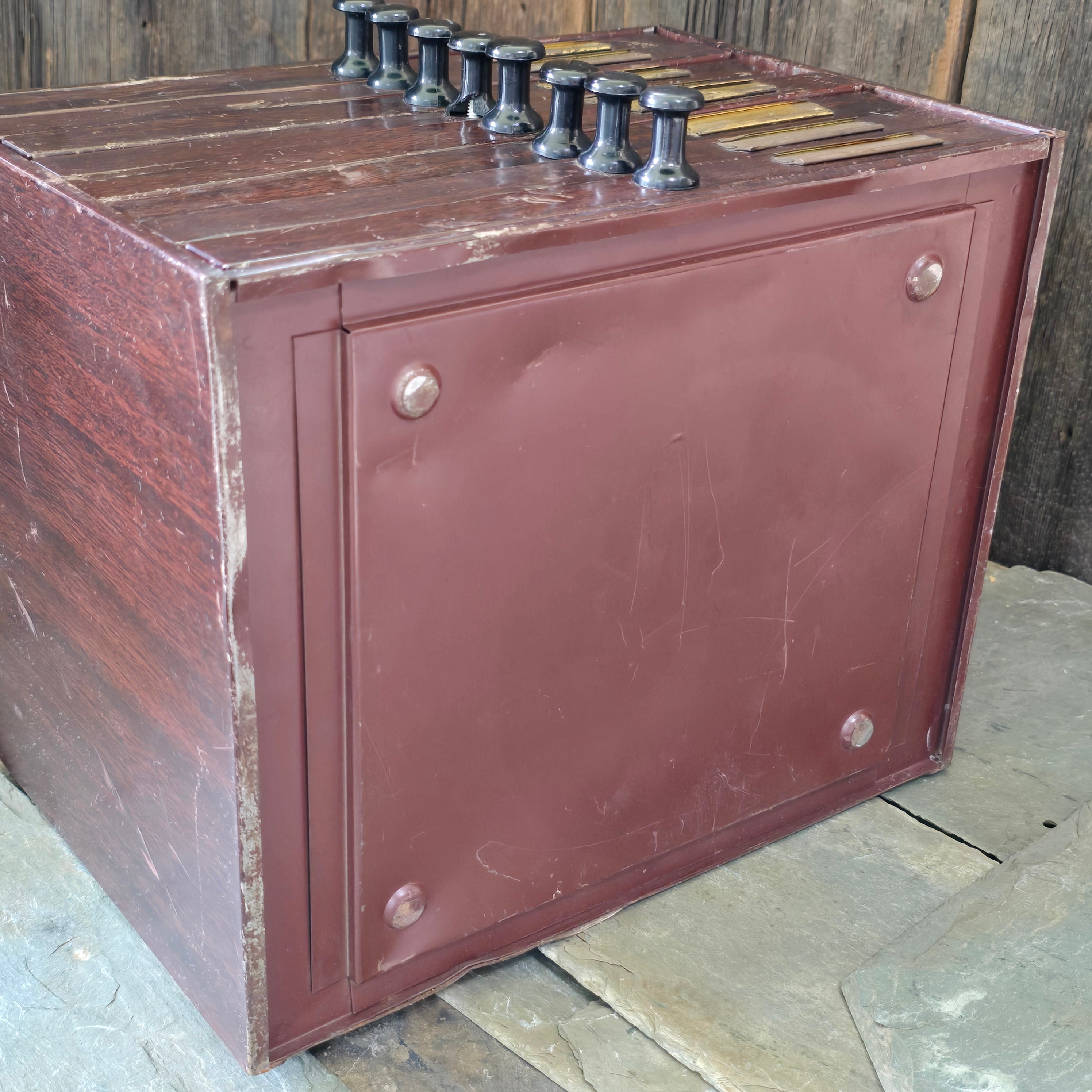 Vintage 8 Drawer Tin Watchmakers Cabinet Drawered Unit w/ Faux Wood Grain