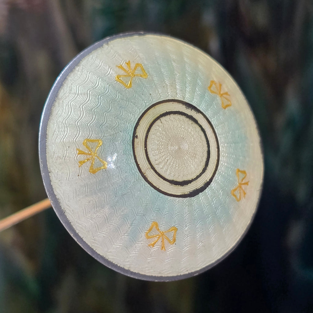 Antique Sterling Silver Guilloche Enamel Hatpin Umbrella Parasol Shaped Hat Pin