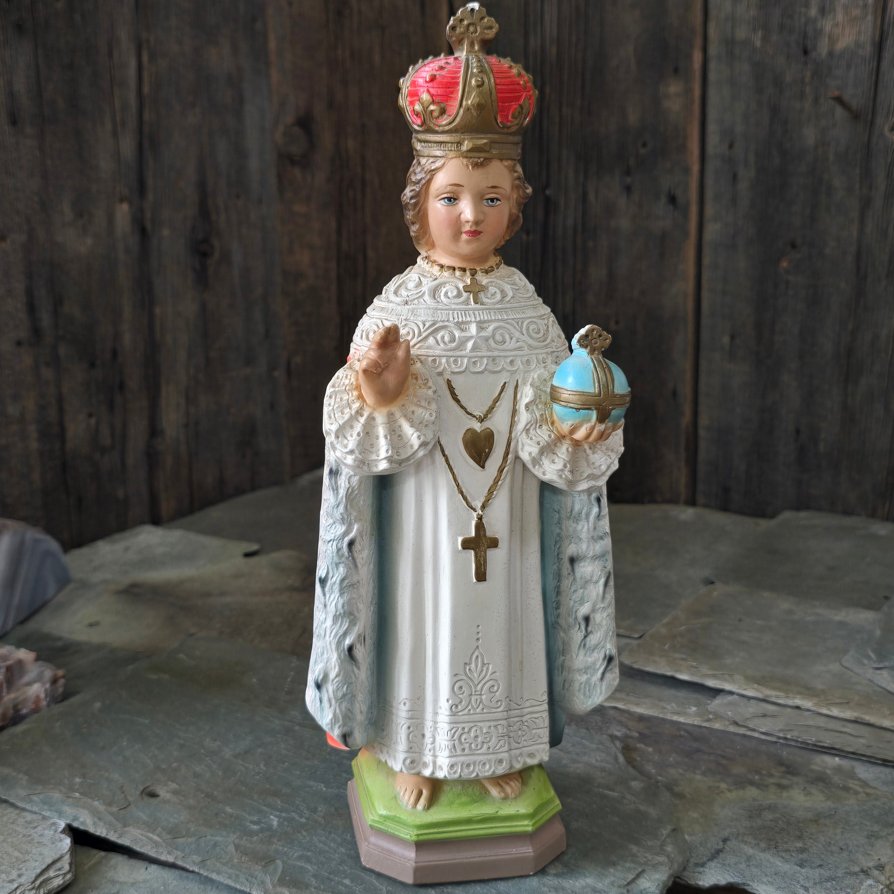 Vintage Infant of Prague Chalkware Child Jesus Christ Chalk Statue Figure
