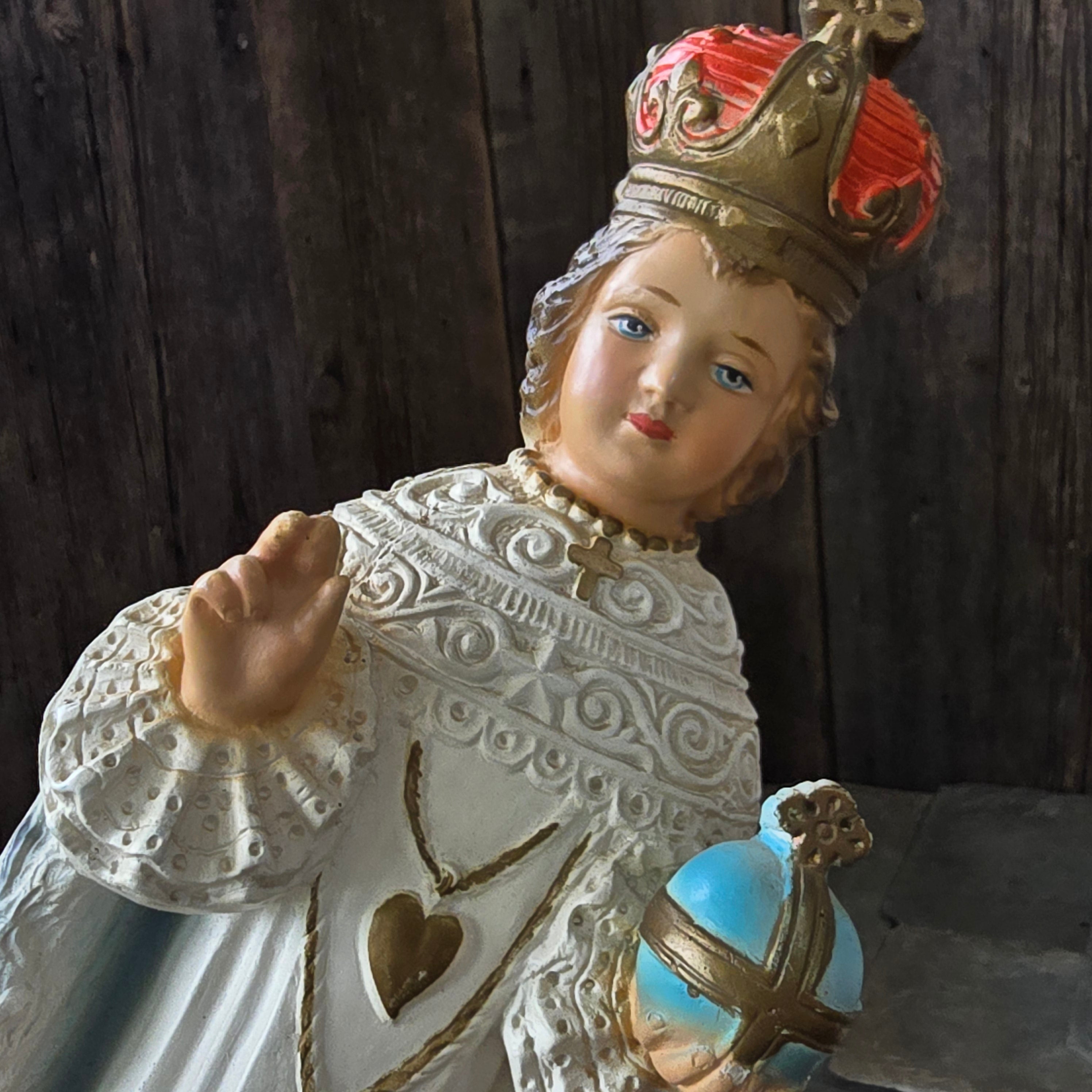 Vintage Infant of Prague Chalkware Child Jesus Christ Chalk Statue Figure