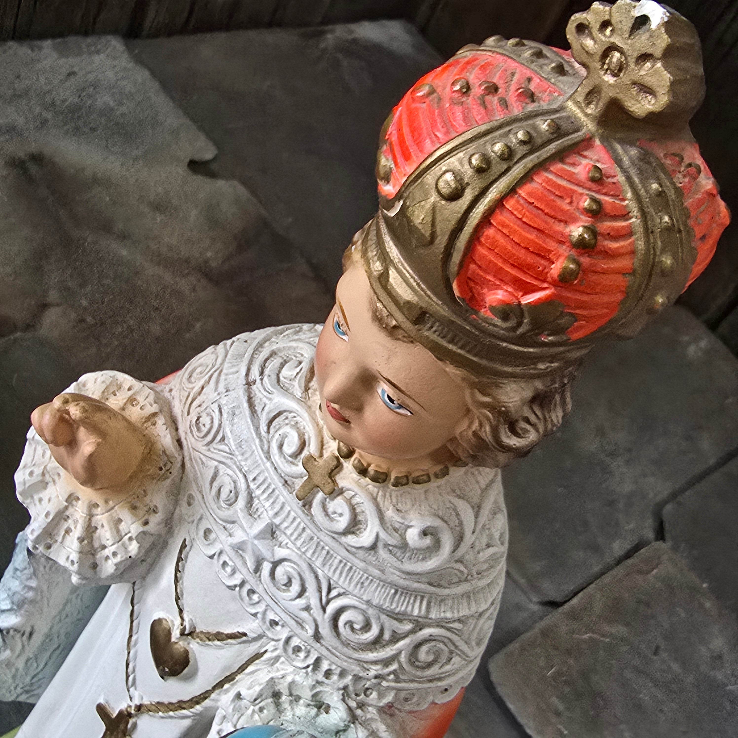 Vintage Infant of Prague Chalkware Child Jesus Christ Chalk Statue Figure