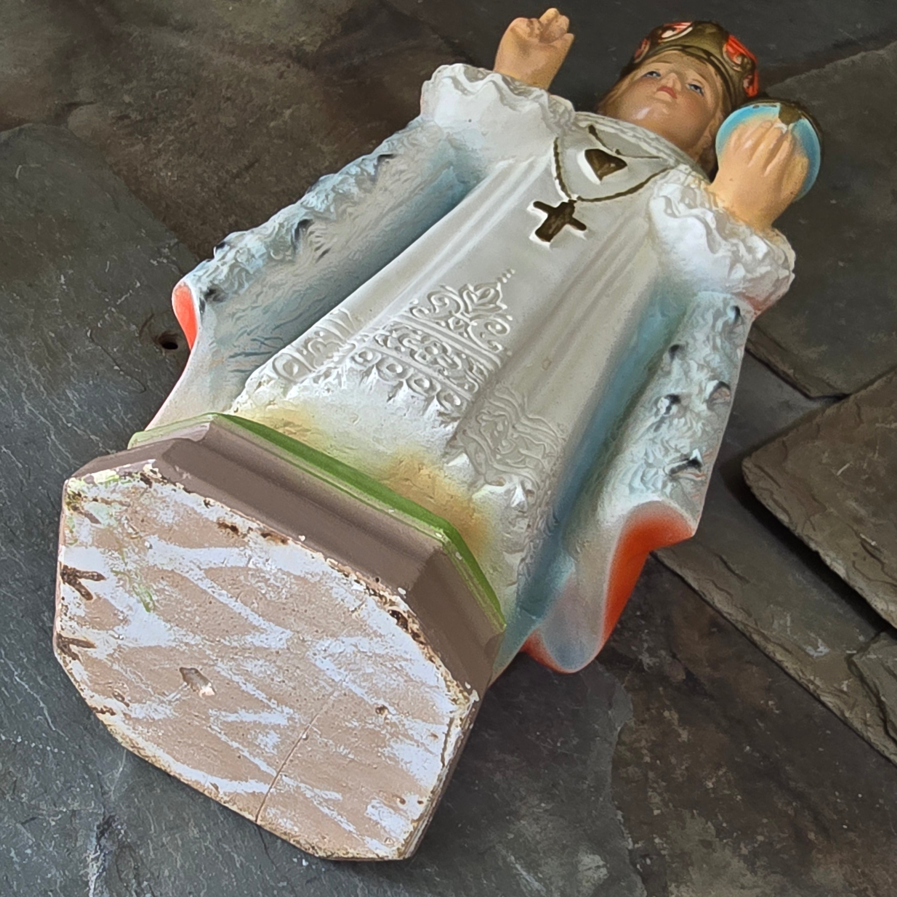 Vintage Infant of Prague Chalkware Child Jesus Christ Chalk Statue Figure