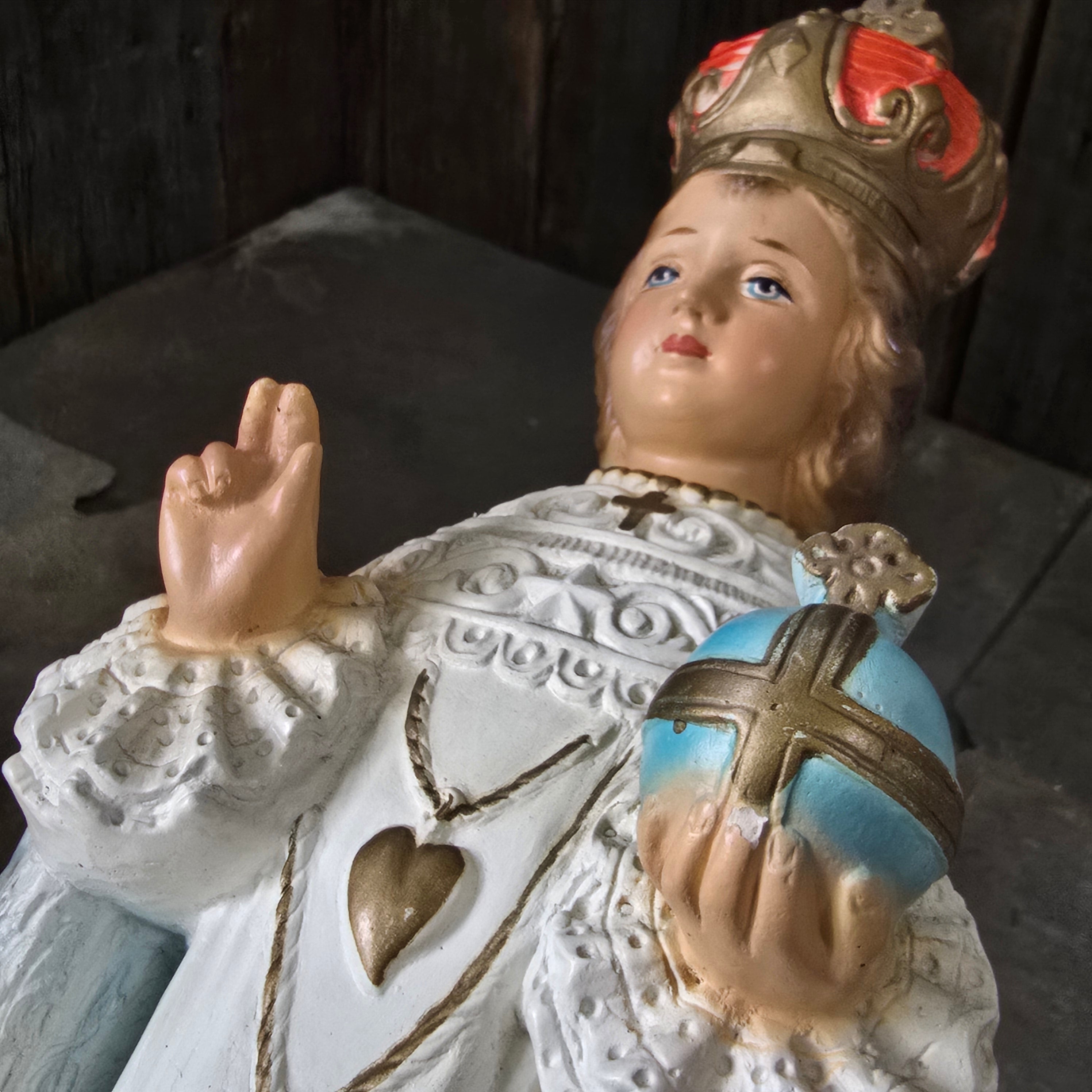 Vintage Infant of Prague Chalkware Child Jesus Christ Chalk Statue Figure