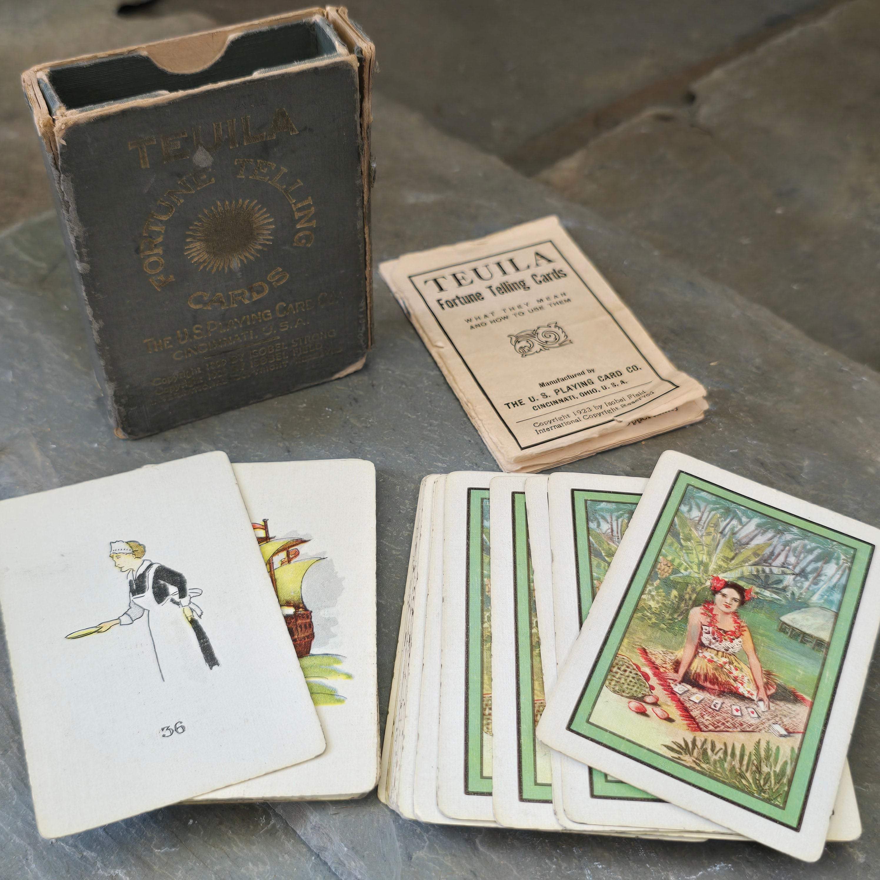 1923 Teuila Fortune Telling Cards Antique Tarot Card Deck Set Box & Instructions