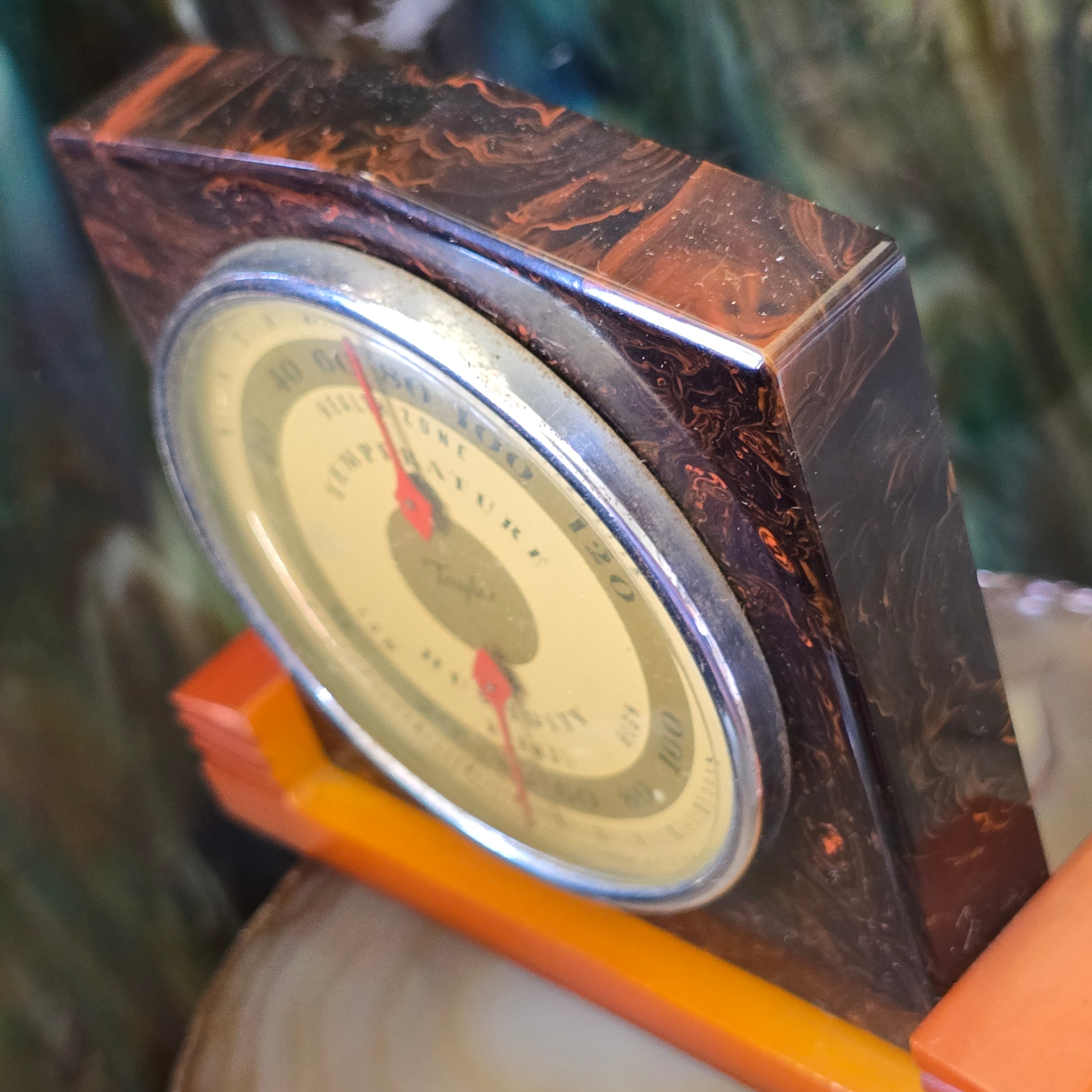 1930's Art Deco Antique Taylor Swirled Bakelite Catalin Thermometer Barometer