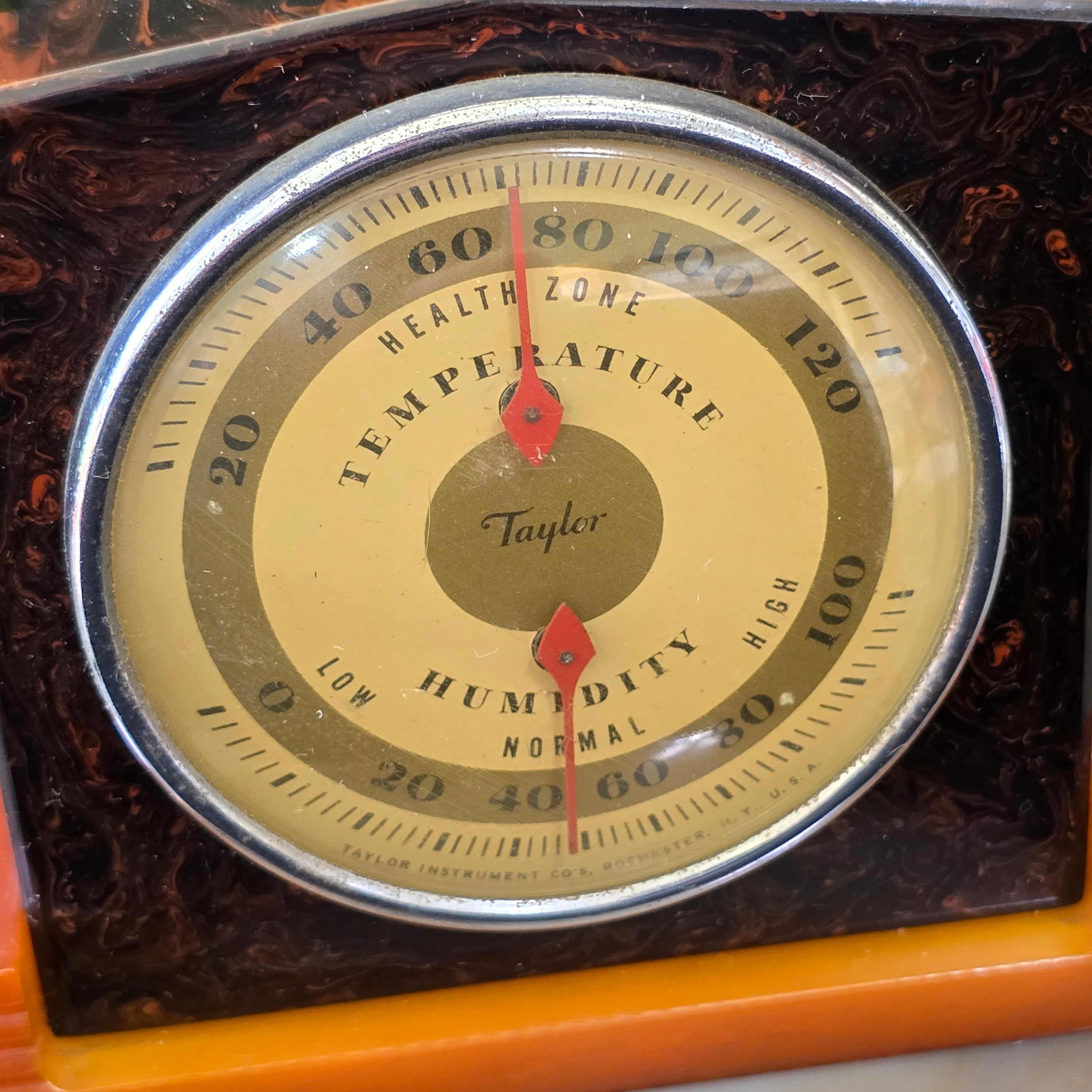 1930's Art Deco Antique Taylor Swirled Bakelite Catalin Thermometer Barometer