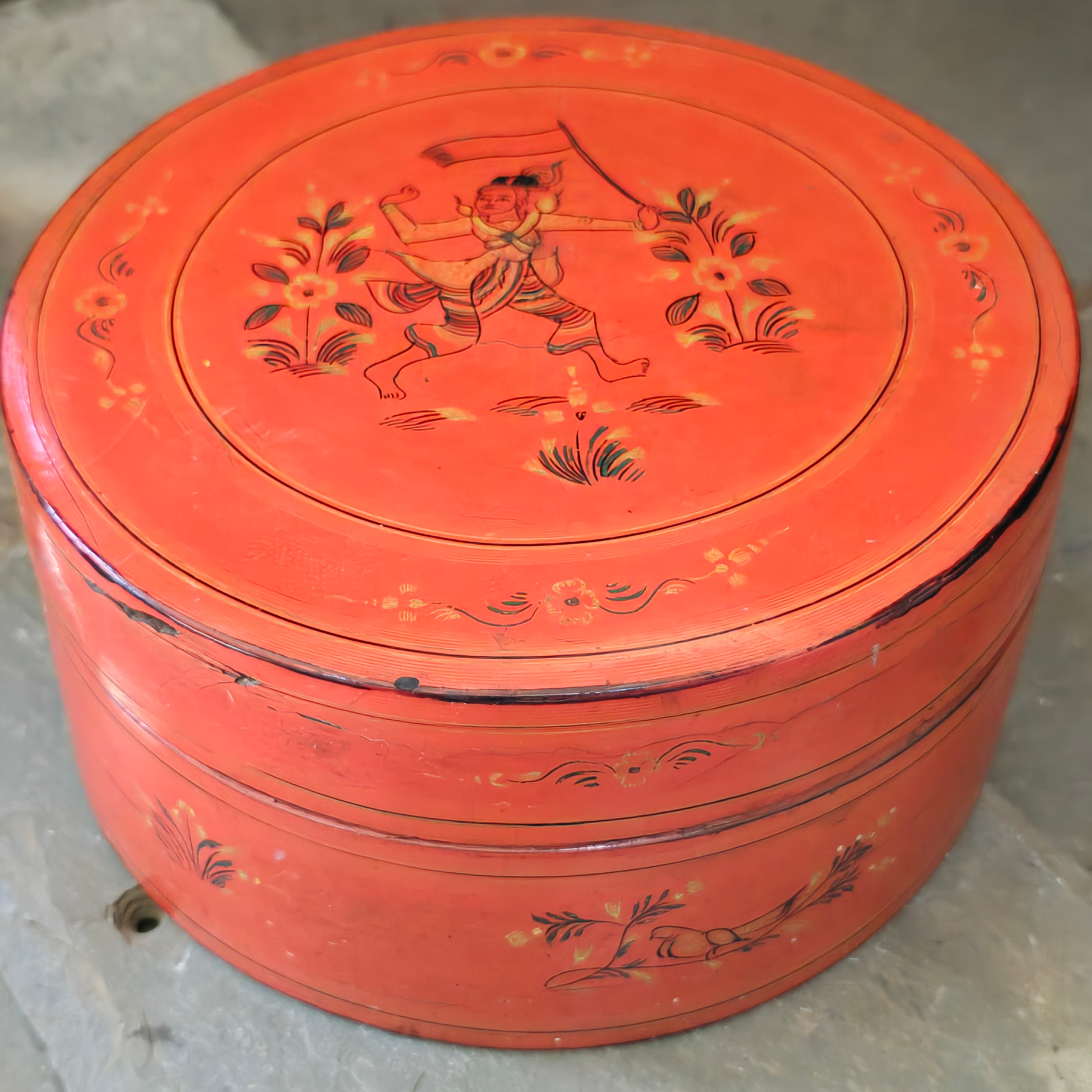 Antique Handmade Burmese Lacquer Betel Box Kun-it Three Piece Lacquerware Box