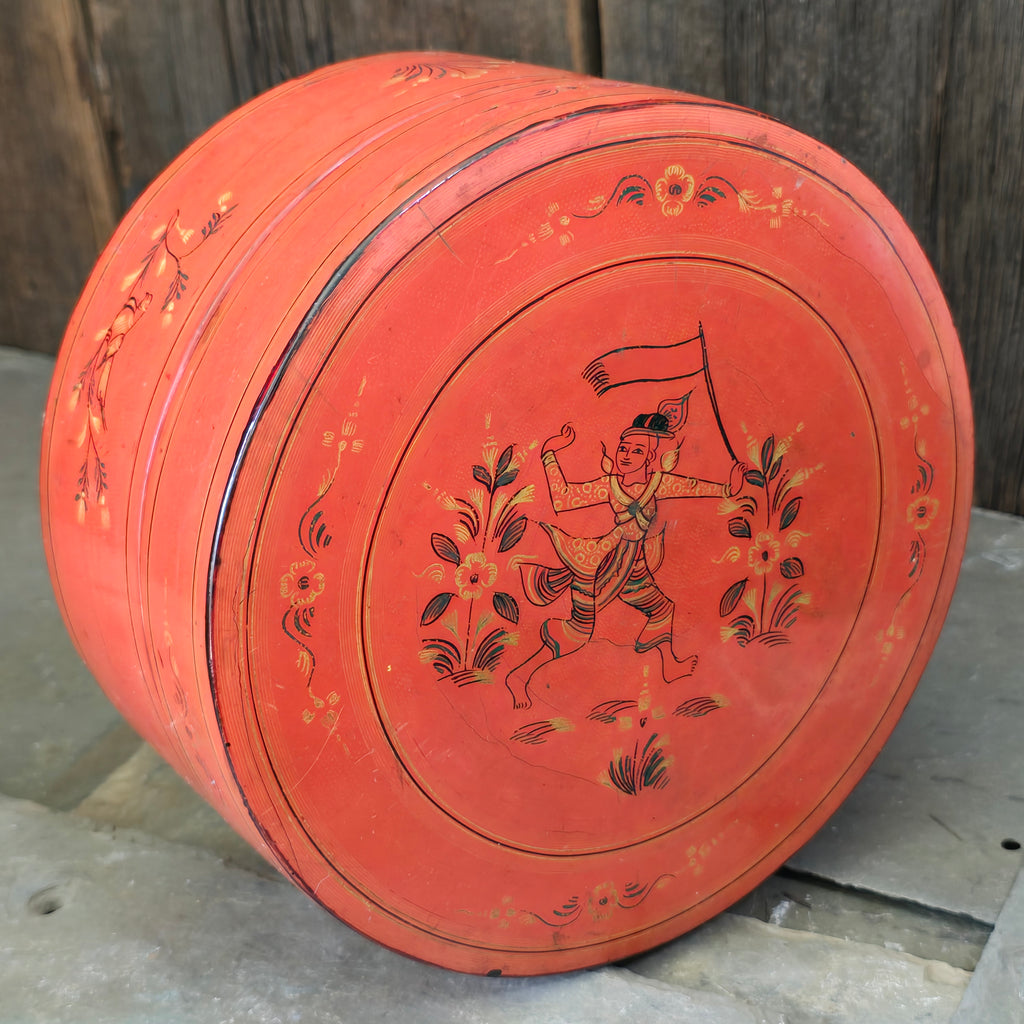 Antique Handmade Burmese Lacquer Betel Box Kun-it Three Piece Lacquerware Box