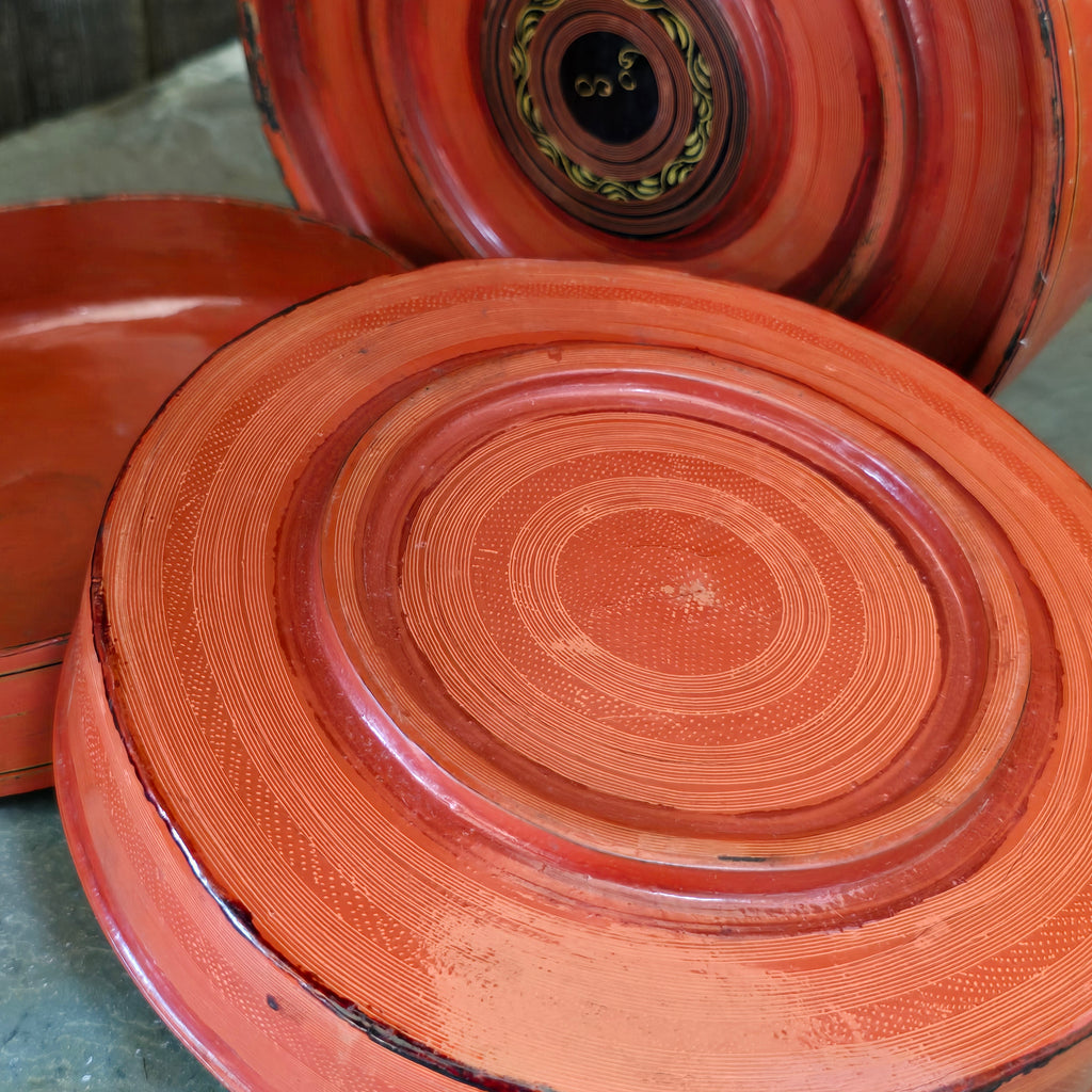 Antique Handmade Burmese Lacquer Betel Box Kun-it Three Piece Lacquerware Box