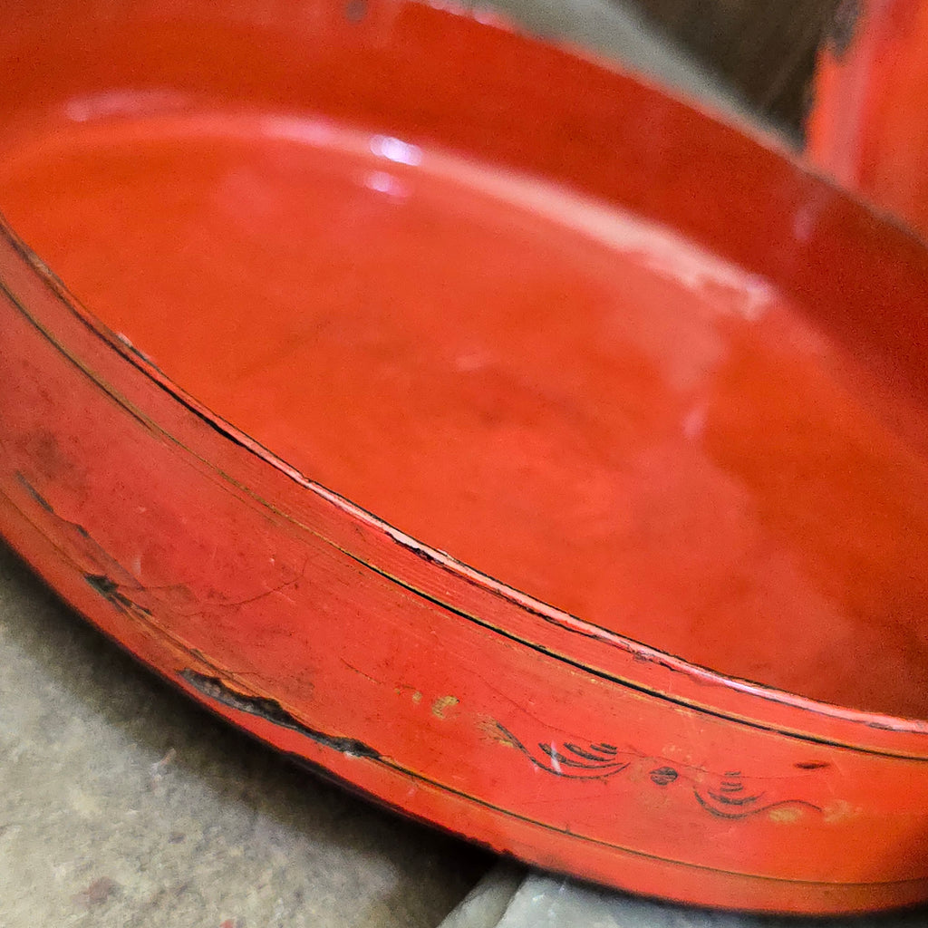 Antique Handmade Burmese Lacquer Betel Box Kun-it Three Piece Lacquerware Box
