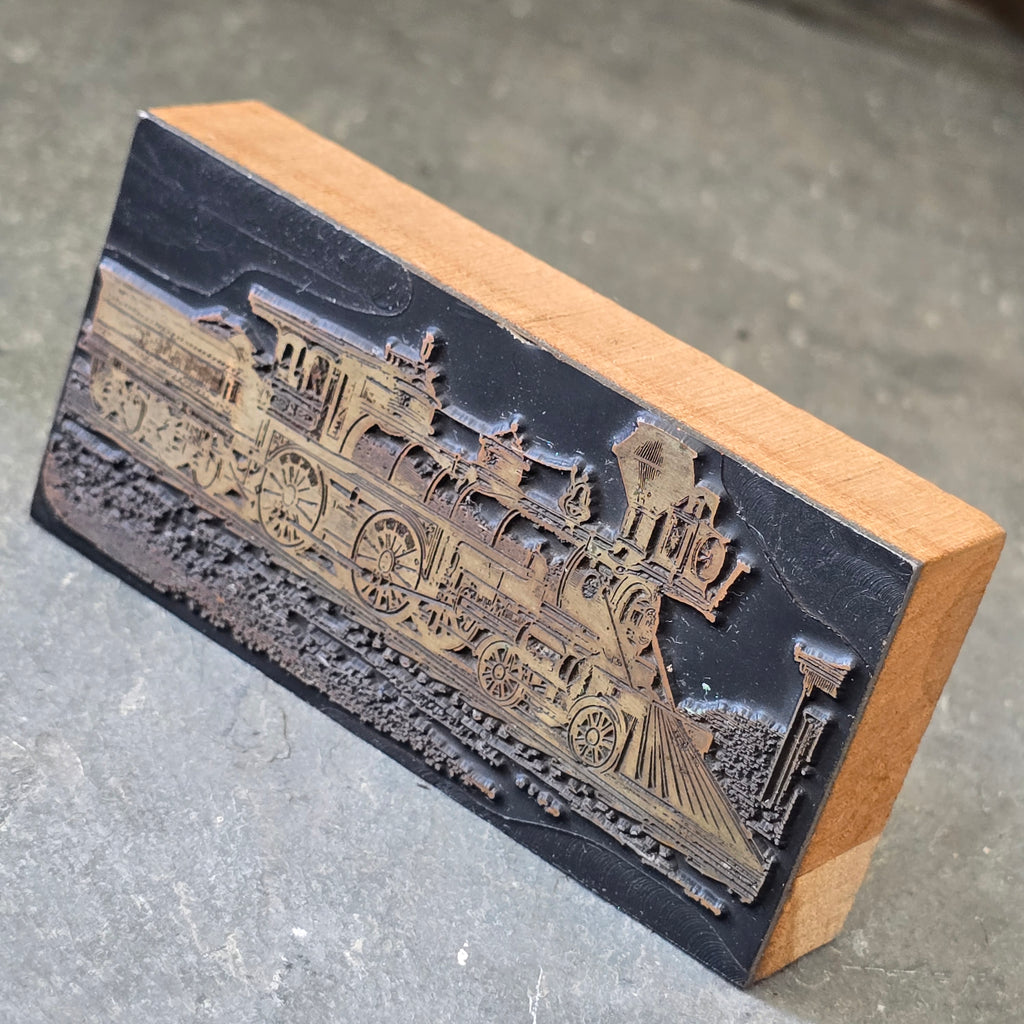Antique Steam Engine Locomotive Train shaped Wooden Printers Block Letterpress