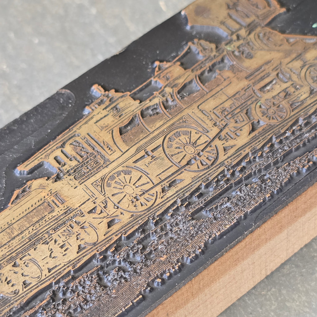 Antique Steam Engine Locomotive Train shaped Wooden Printers Block Letterpress