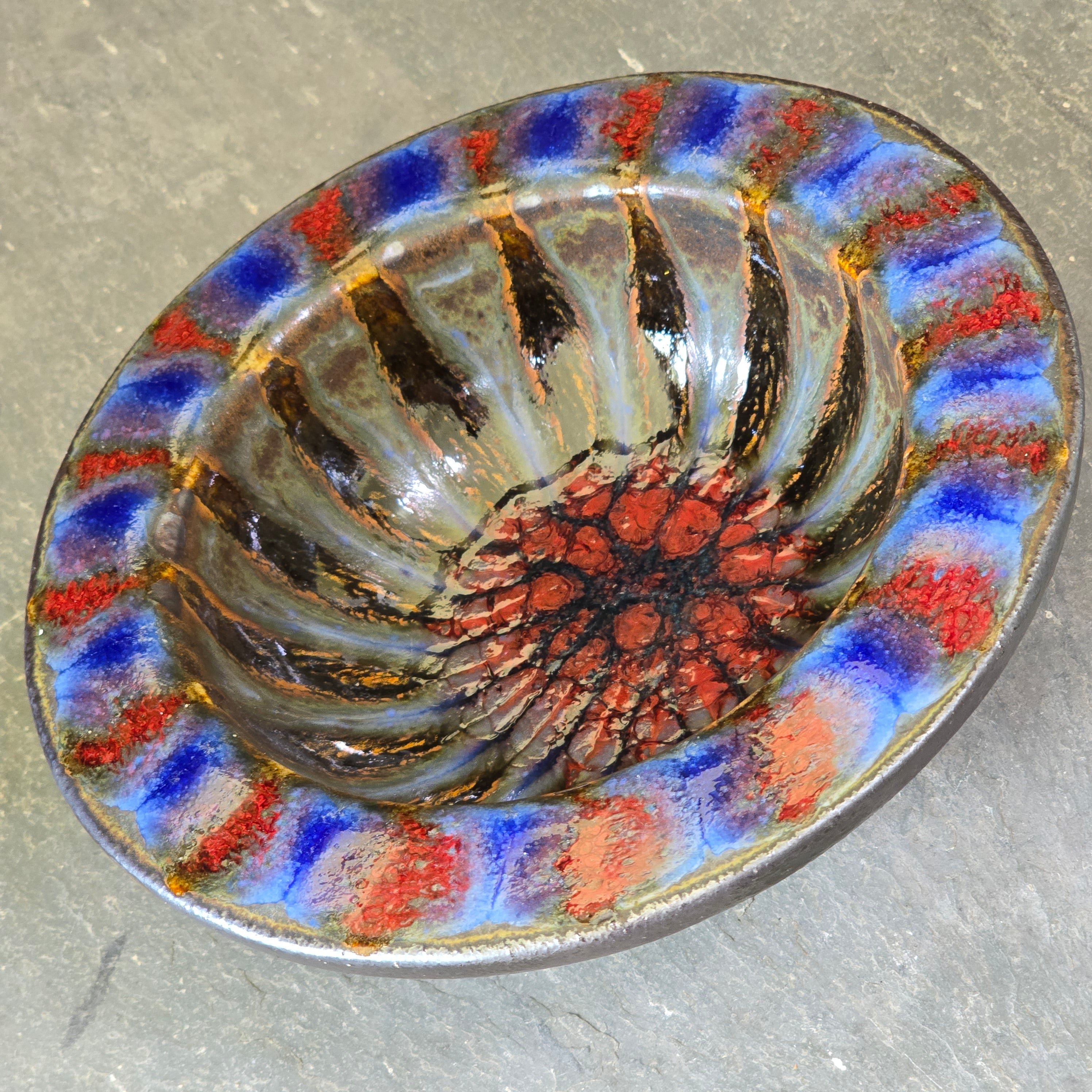 Harding Black Signed 1956 Modernist Art Pottery Wild Glazed Mid-Century Bowl