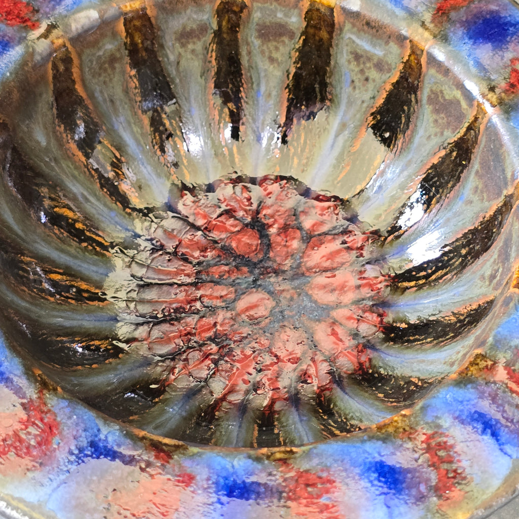 Harding Black Signed 1956 Modernist Art Pottery Wild Glazed Mid-Century Bowl