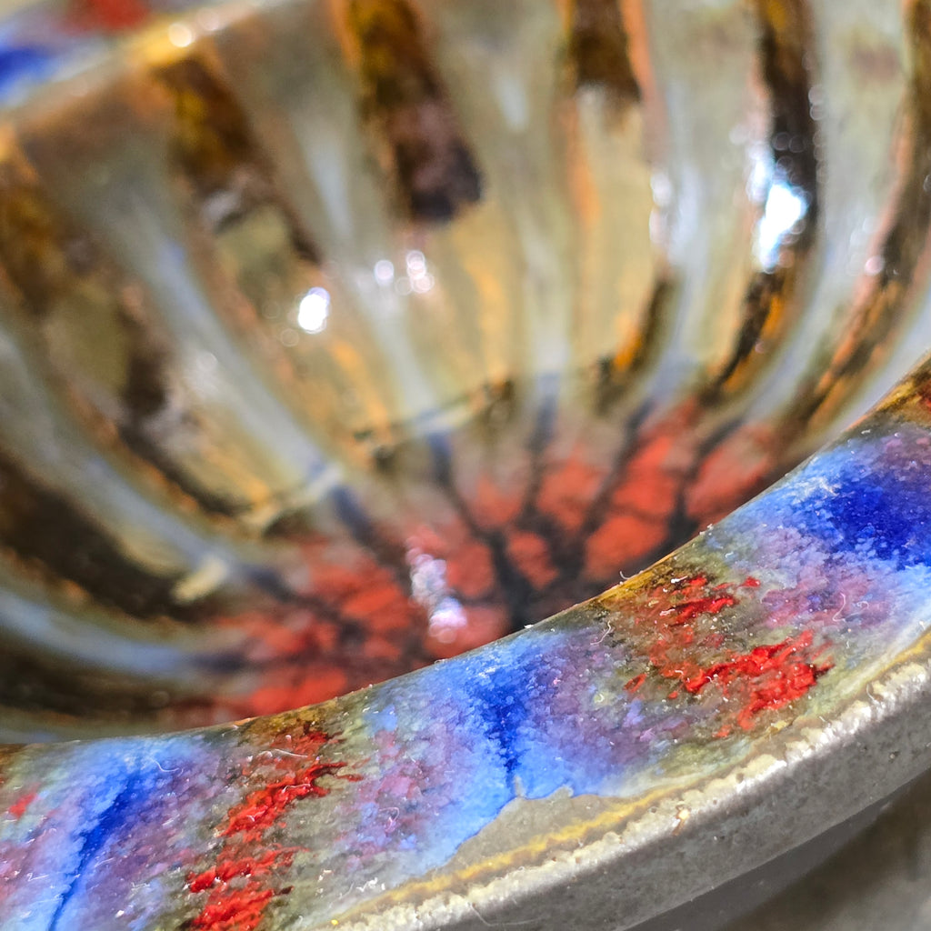 Harding Black Signed 1956 Modernist Art Pottery Wild Glazed Mid-Century Bowl