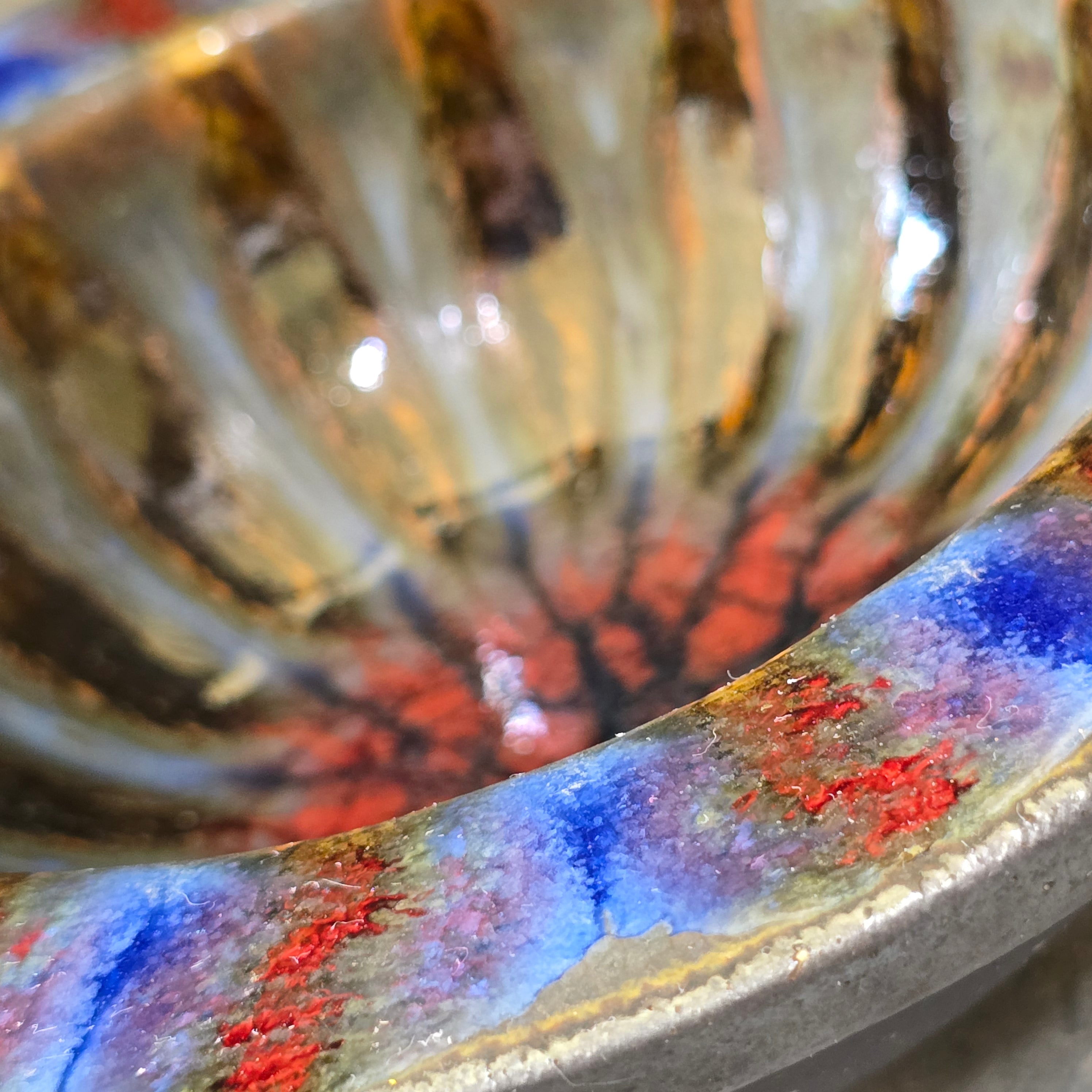 Harding Black Signed 1956 Modernist Art Pottery Wild Glazed Mid-Century Bowl