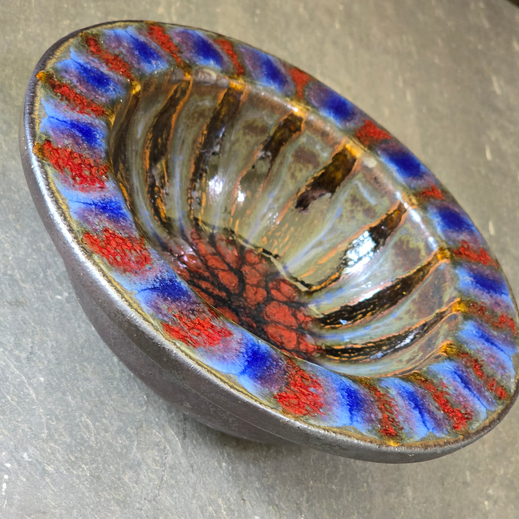 Harding Black Signed 1956 Modernist Art Pottery Wild Glazed Mid-Century Bowl