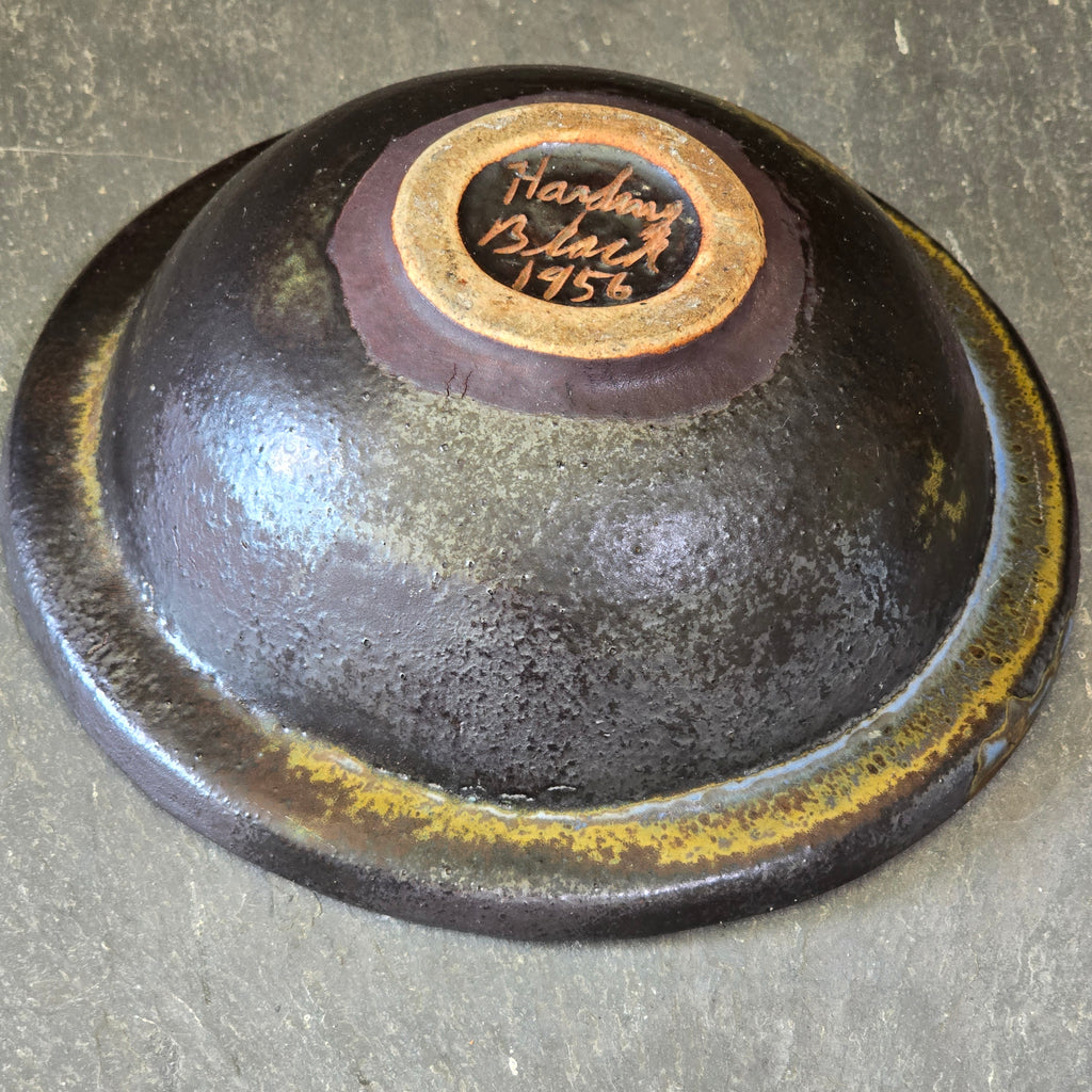 Harding Black Signed 1956 Modernist Art Pottery Wild Glazed Mid-Century Bowl