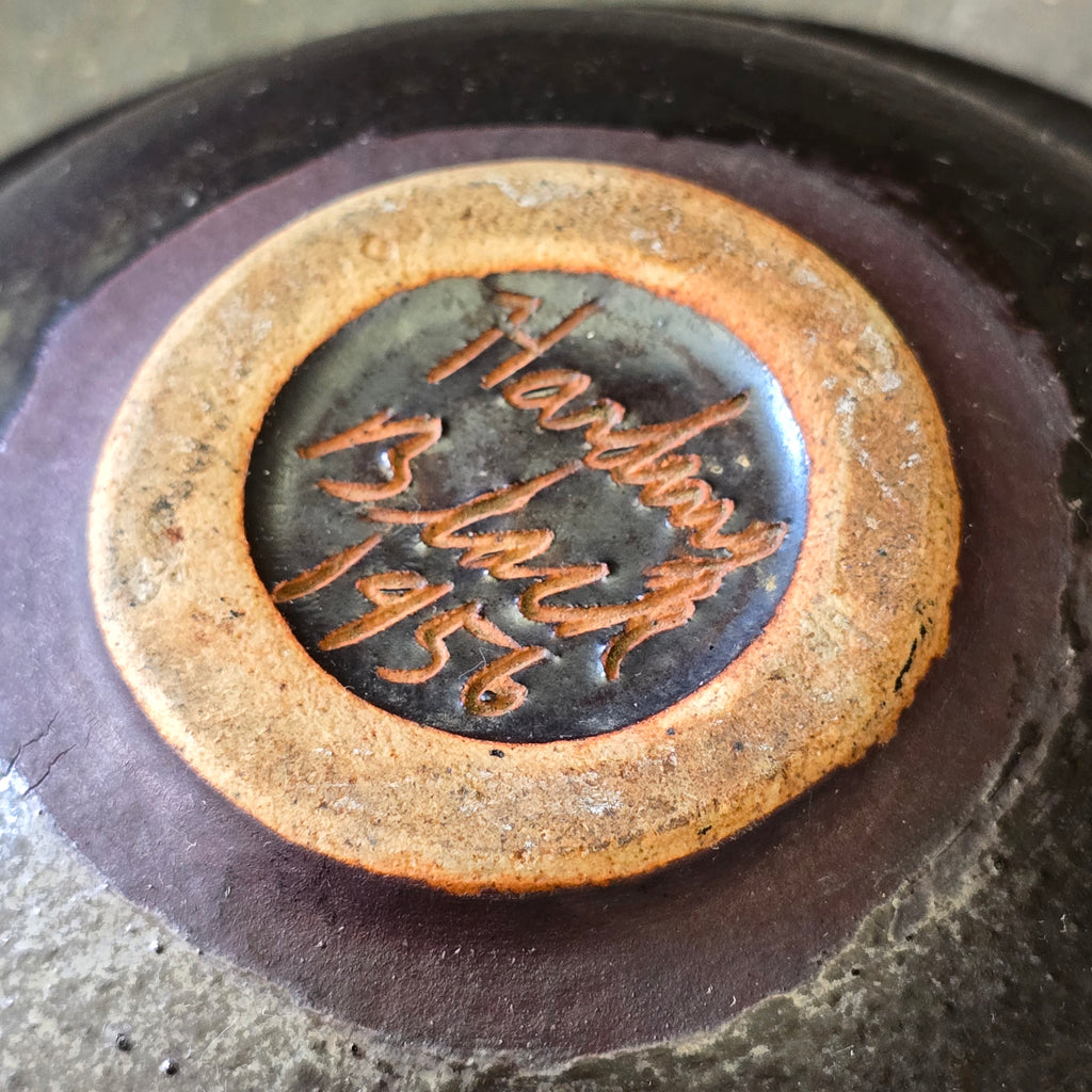 Harding Black Signed 1956 Modernist Art Pottery Wild Glazed Mid-Century Bowl