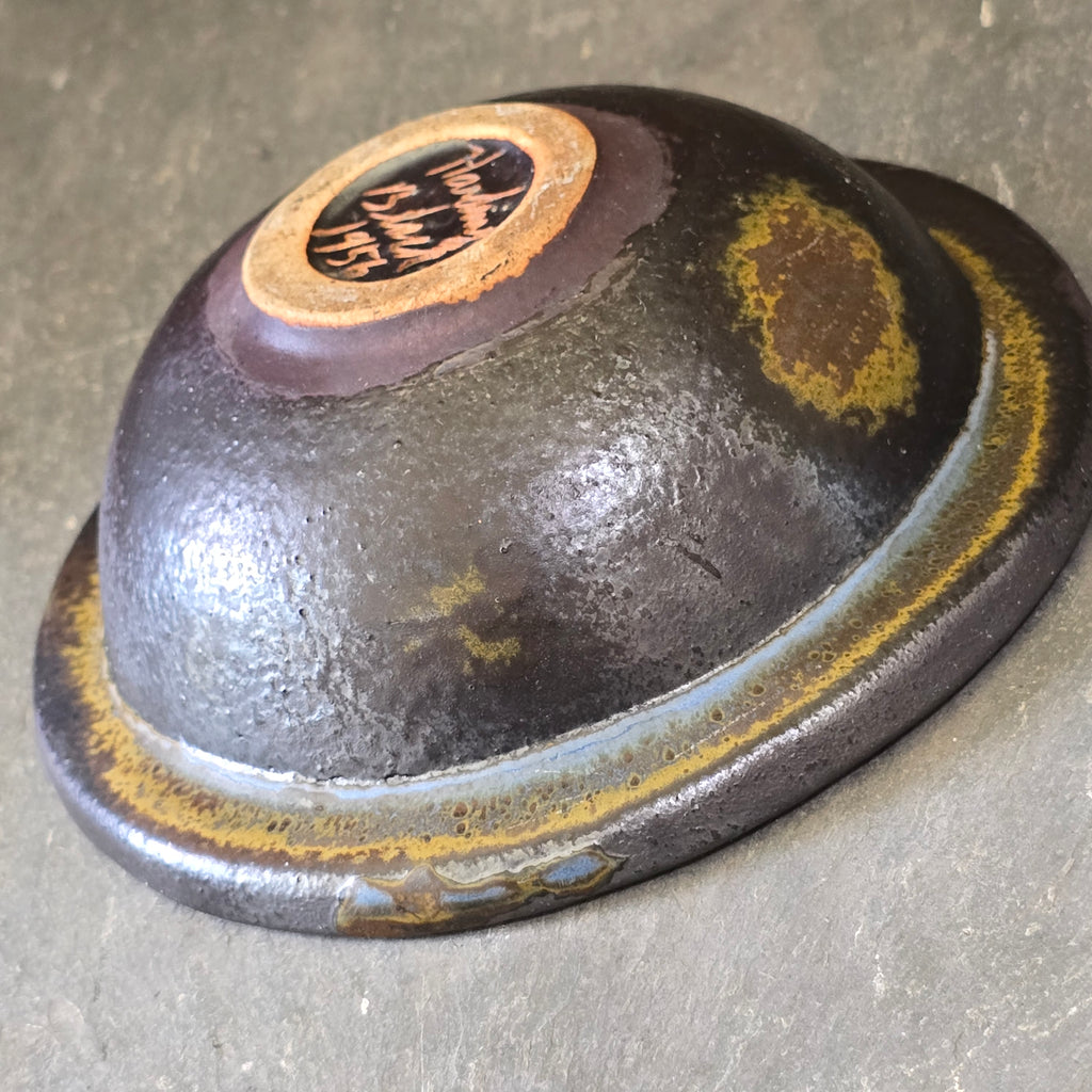 Harding Black Signed 1956 Modernist Art Pottery Wild Glazed Mid-Century Bowl