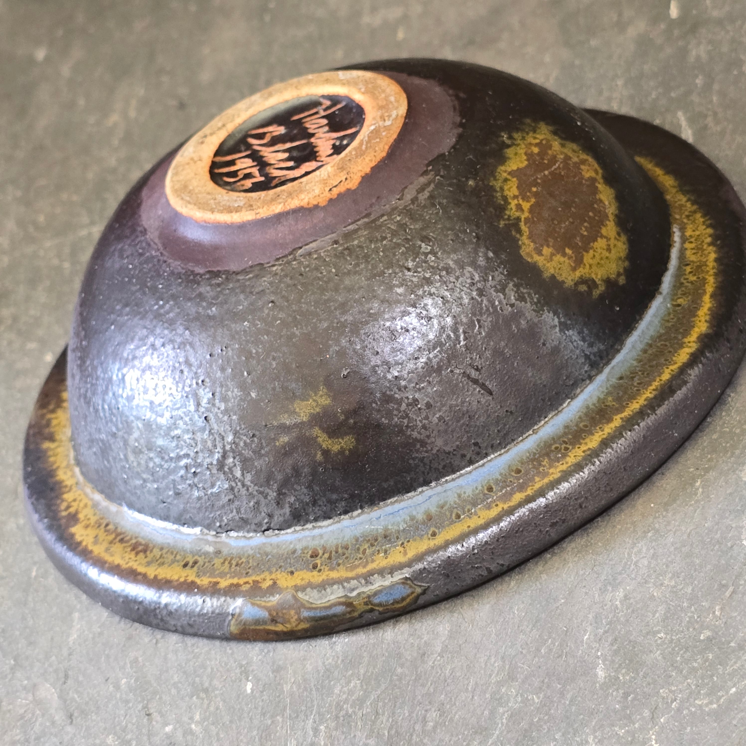 Harding Black Signed 1956 Modernist Art Pottery Wild Glazed Mid-Century Bowl