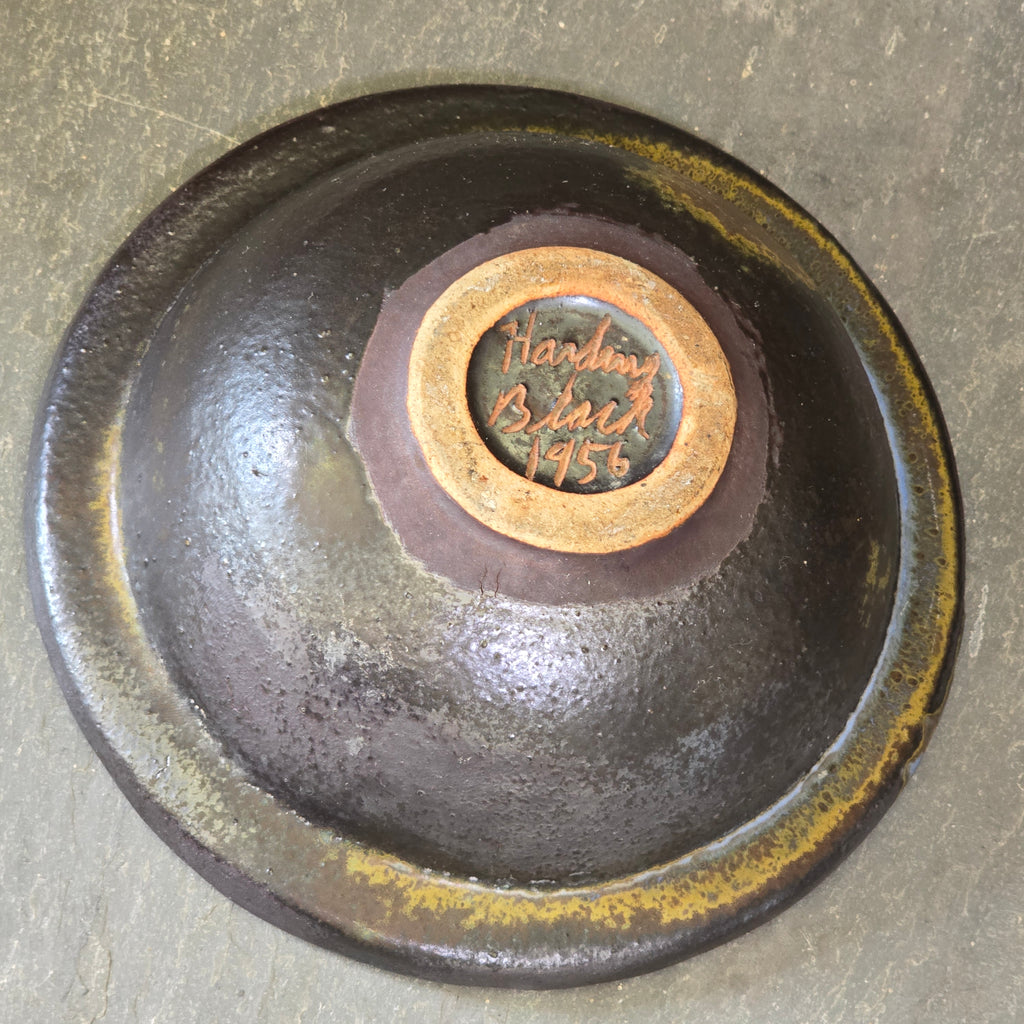 Harding Black Signed 1956 Modernist Art Pottery Wild Glazed Mid-Century Bowl