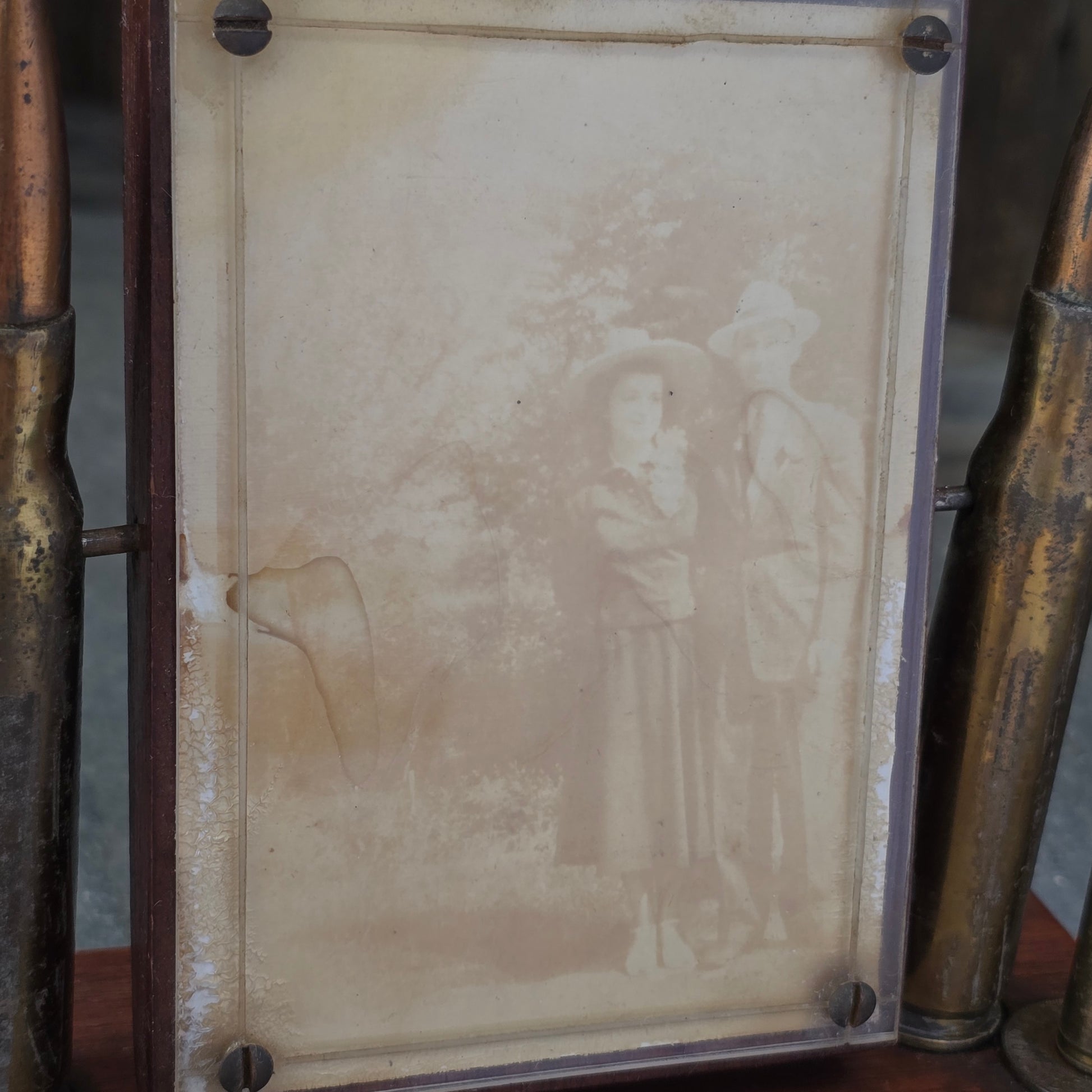1940's WW2 Era Trench Art Picture Photo Frame w/ Military Bullets & Coins