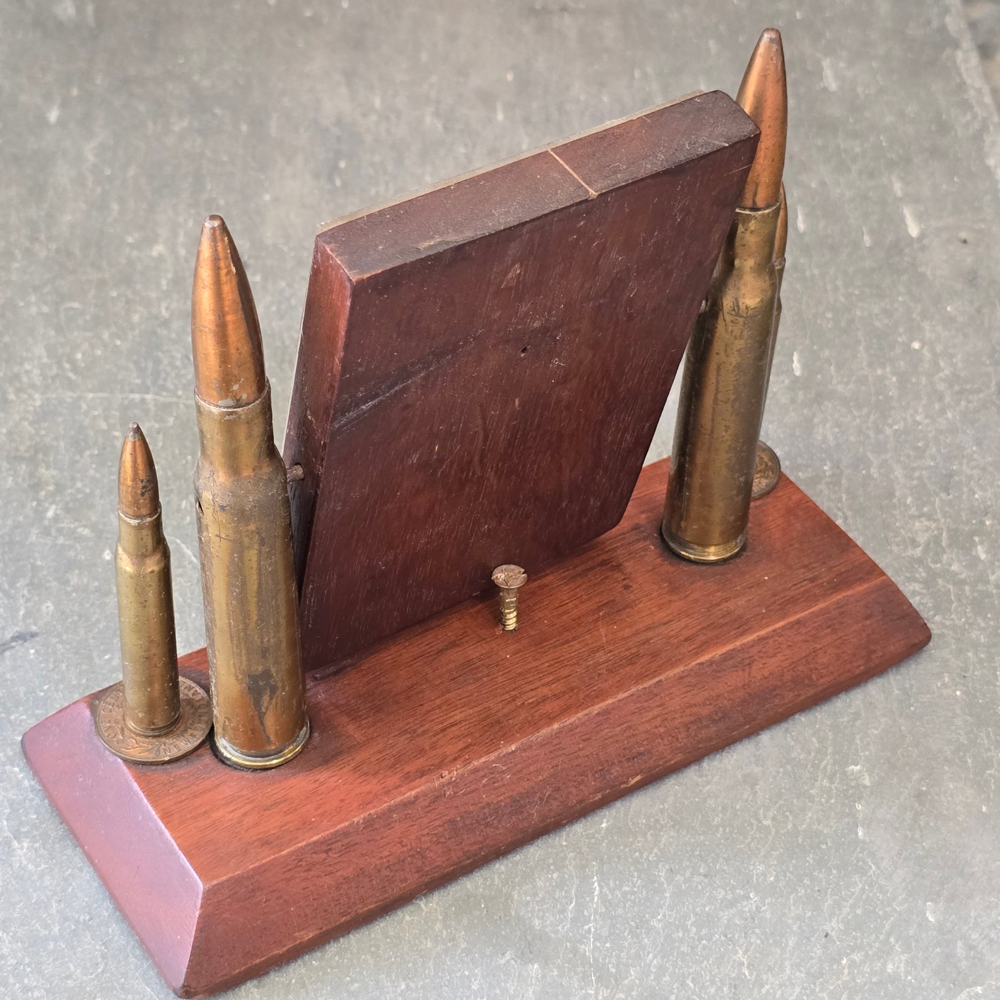 1940's WW2 Era Trench Art Picture Photo Frame w/ Military Bullets & Coins
