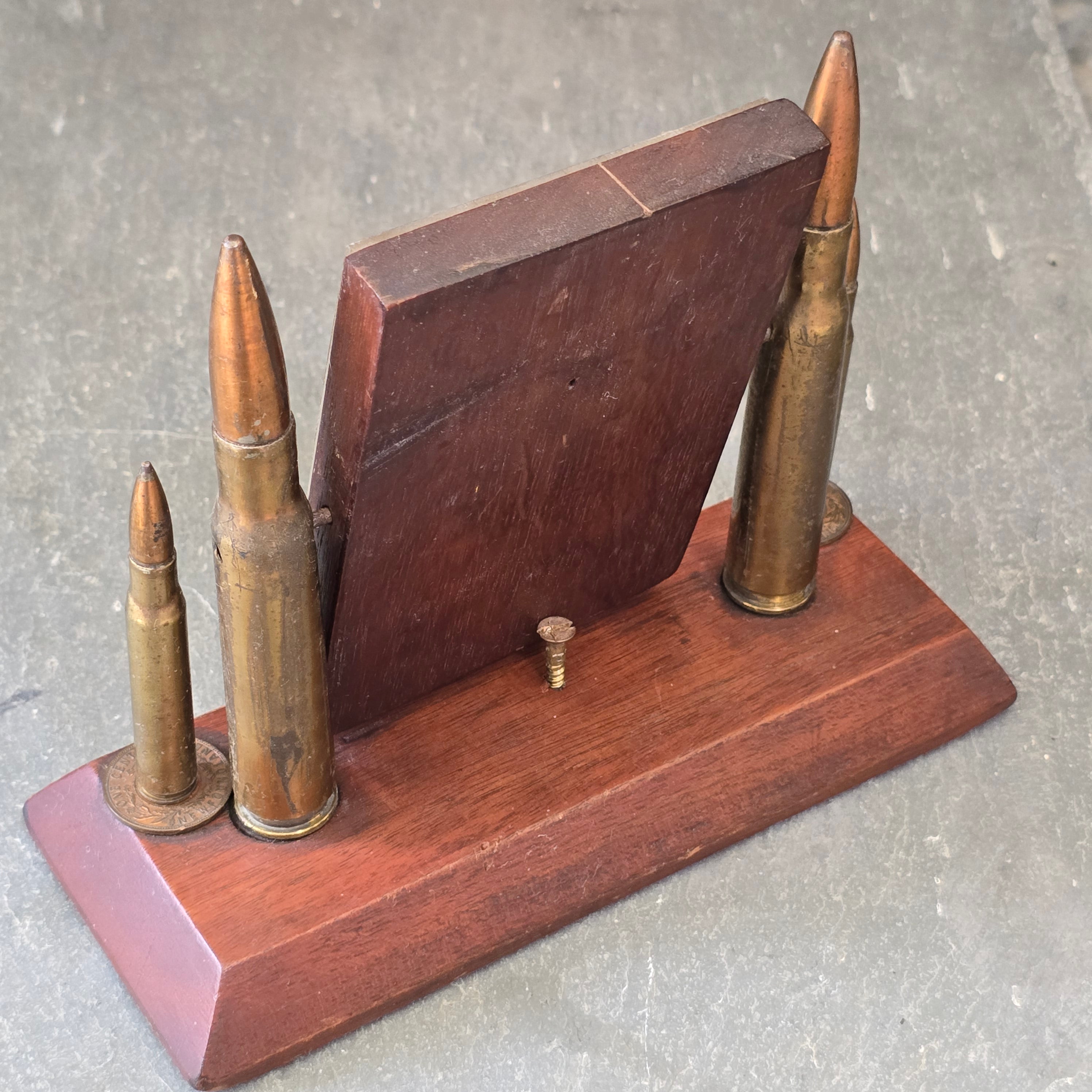 1940's WW2 Era Trench Art Picture Photo Frame w/ Military Bullets & Coins