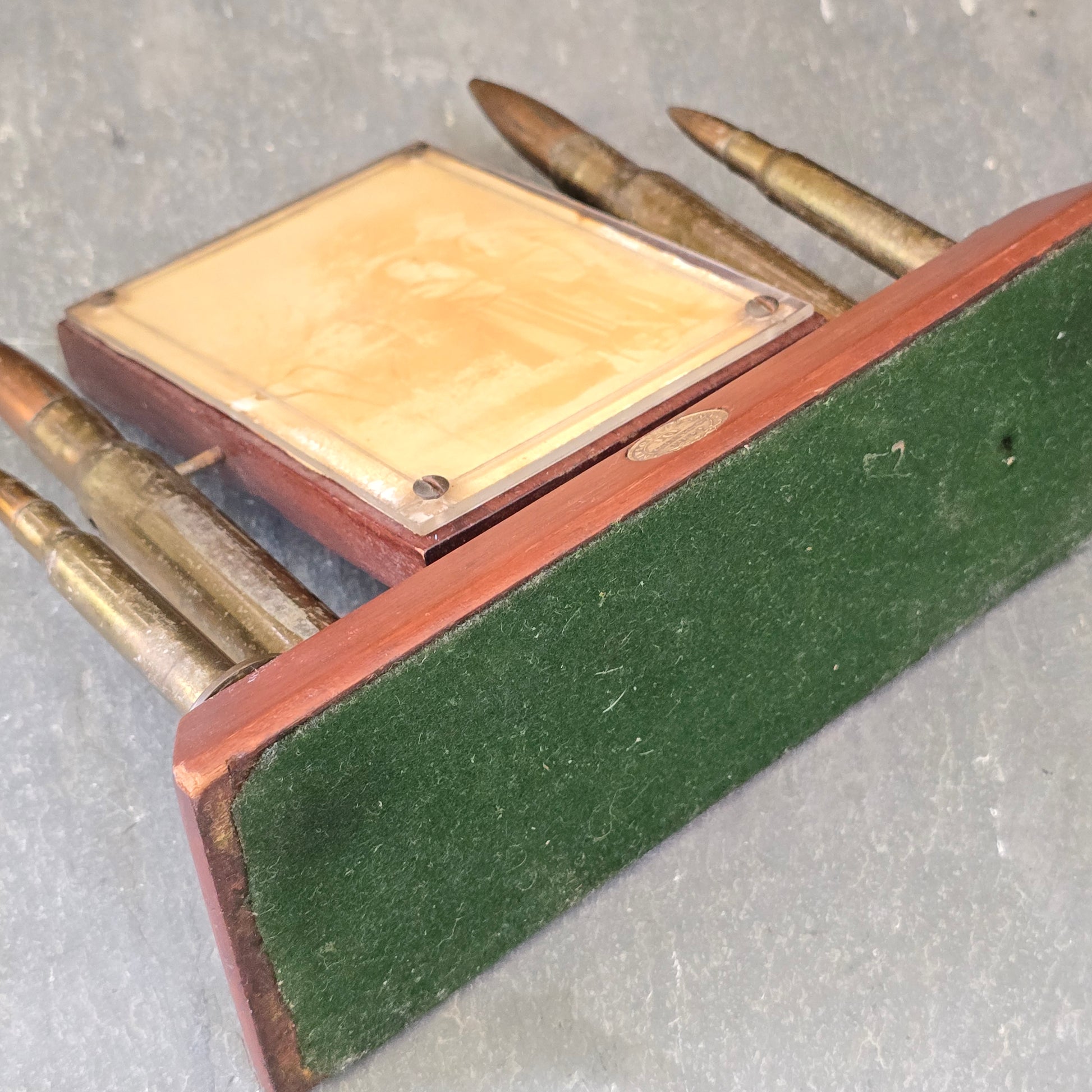 1940's WW2 Era Trench Art Picture Photo Frame w/ Military Bullets & Coins