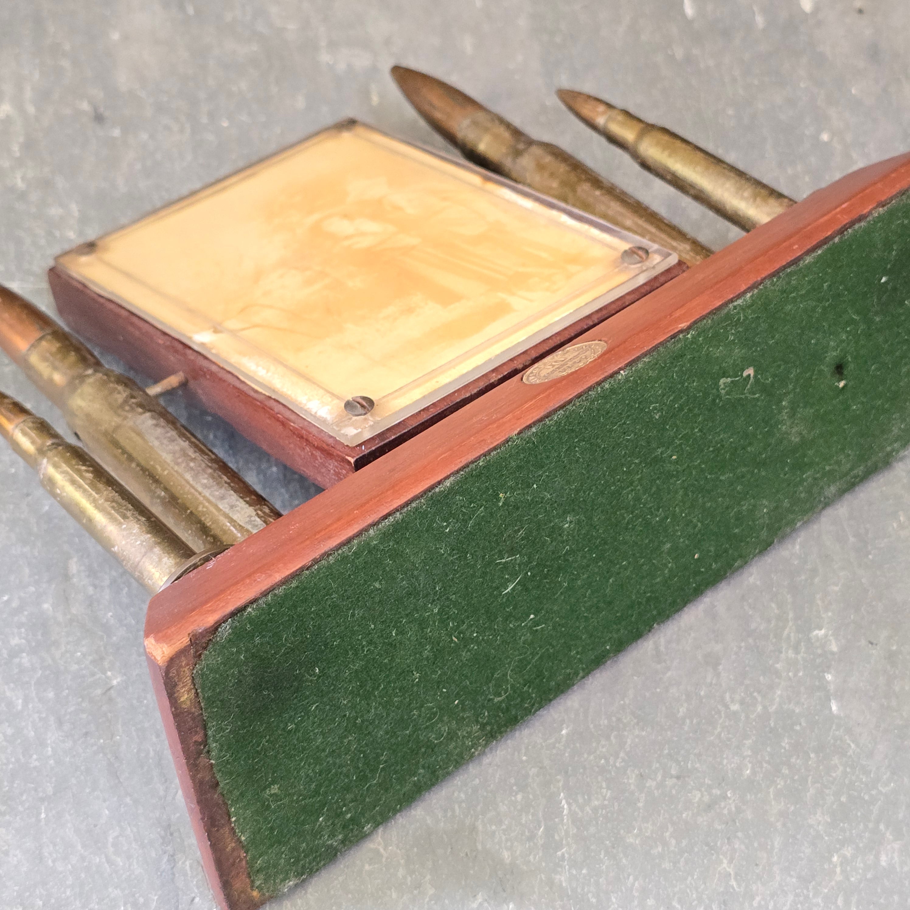 1940's WW2 Era Trench Art Picture Photo Frame w/ Military Bullets & Coins