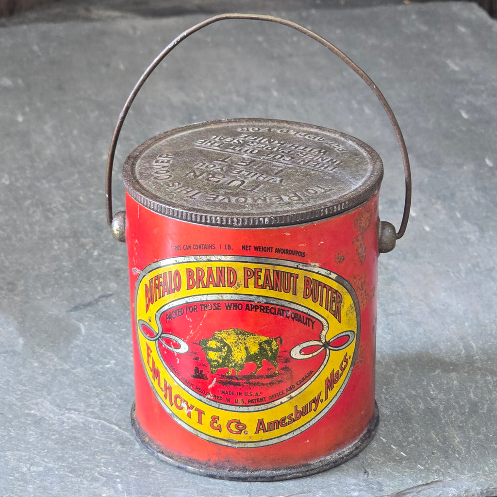 Buffalo Brand Peanut Butter Tin Antique 1 Pound Can Bucket E.M. Hoyt Amesbury MA