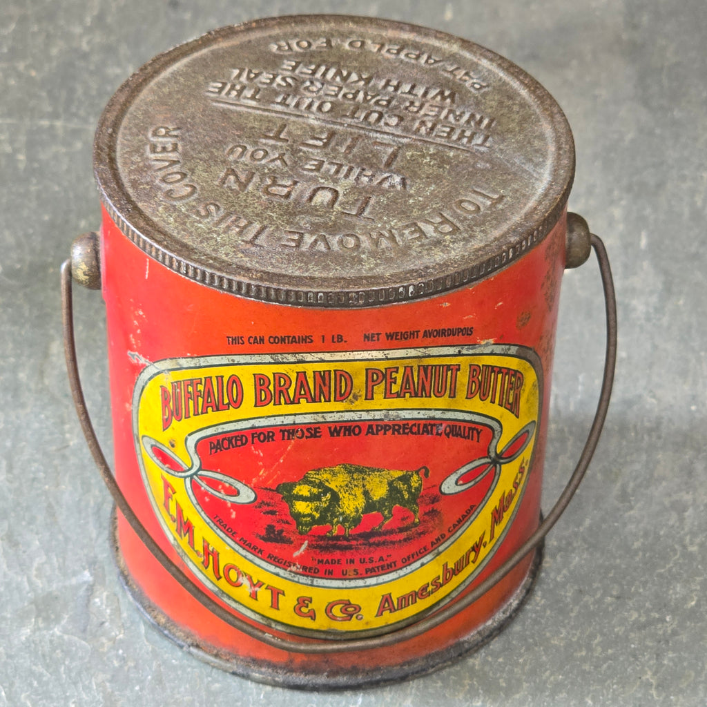 Buffalo Brand Peanut Butter Tin Antique 1 Pound Can Bucket E.M. Hoyt Amesbury MA