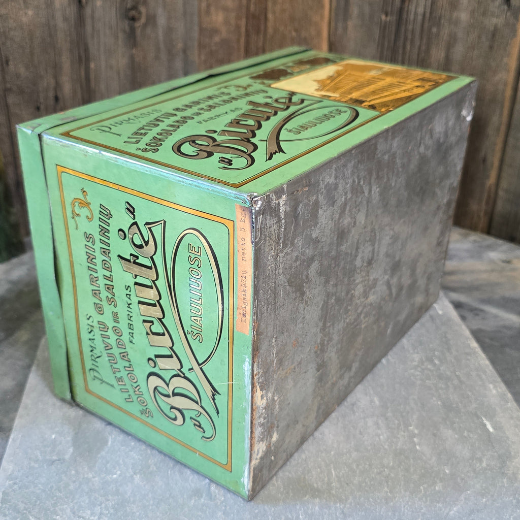 Birute Antique Early 1900's Lithuanian Chocolate Candy Advertising Tin Box
