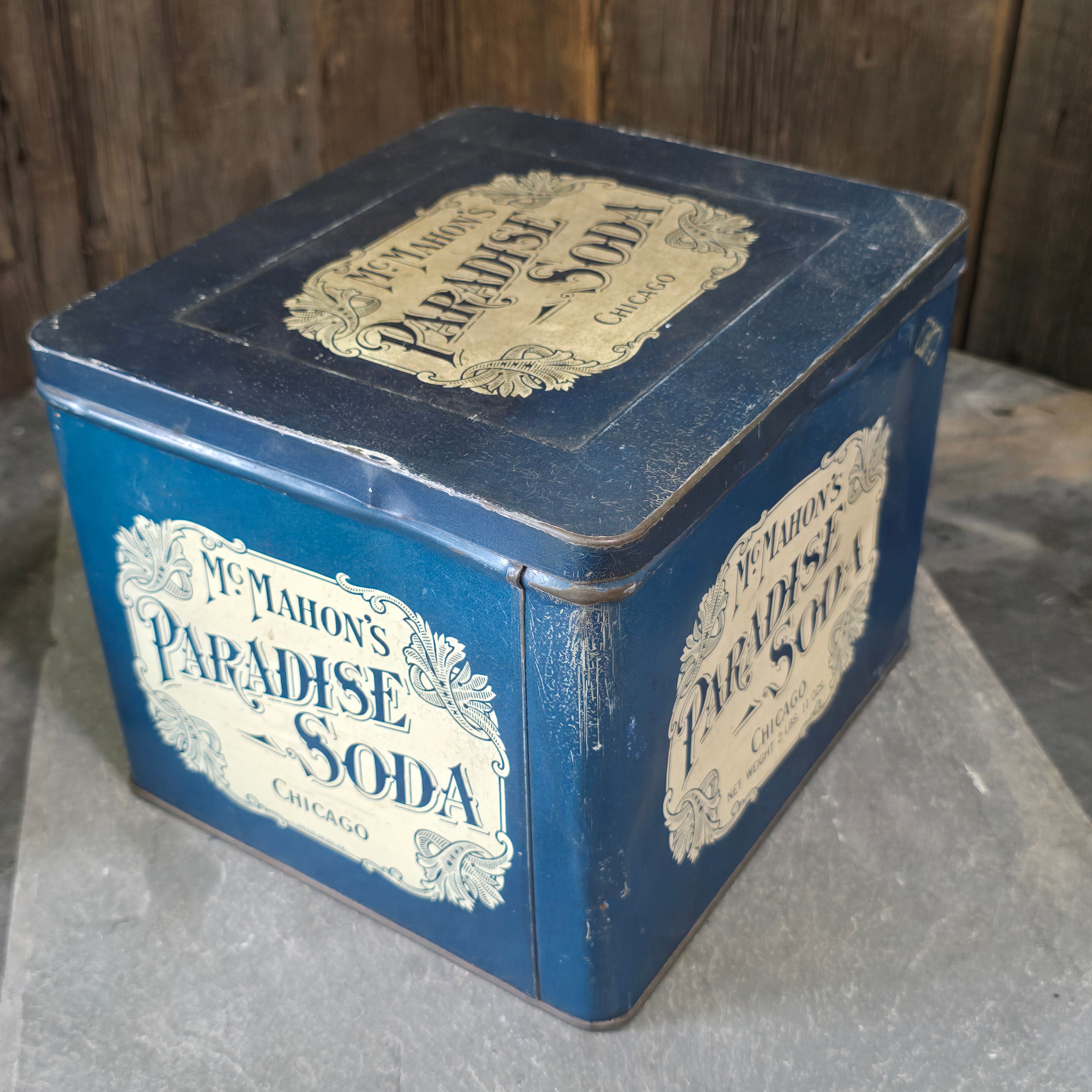 Rare McMahon's Paradise Soda Crackers Advertising Tin Box Chicago, IL