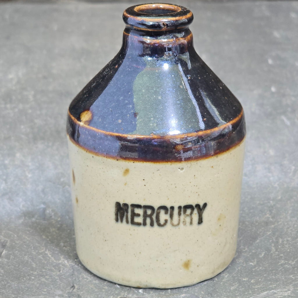 Antique Victorian Mini Stoneware Mercury Medical Crock Jug Apothecary Bottle