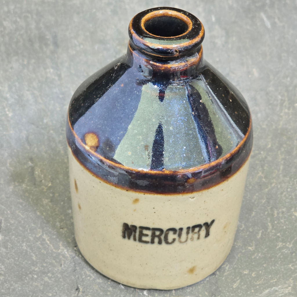 Antique Victorian Mini Stoneware Mercury Medical Crock Jug Apothecary Bottle