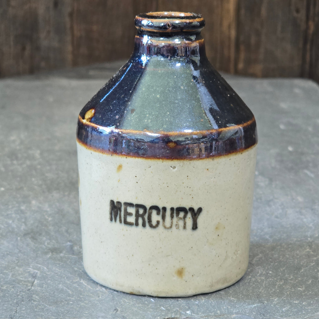 Antique Victorian Mini Stoneware Mercury Medical Crock Jug Apothecary Bottle
