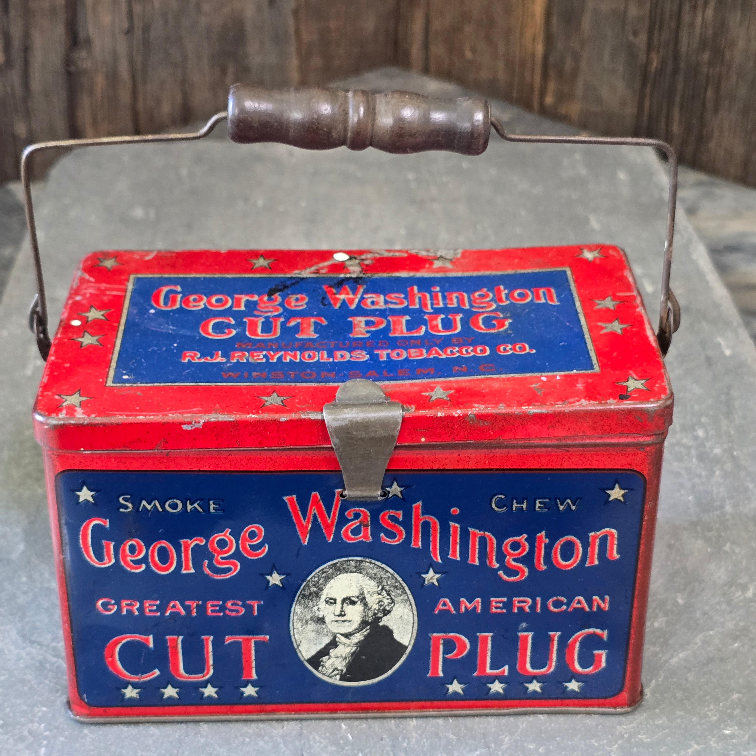 George Washington Cut Plug Smoking Chewing Tobacco Antique Advertising Tin Box