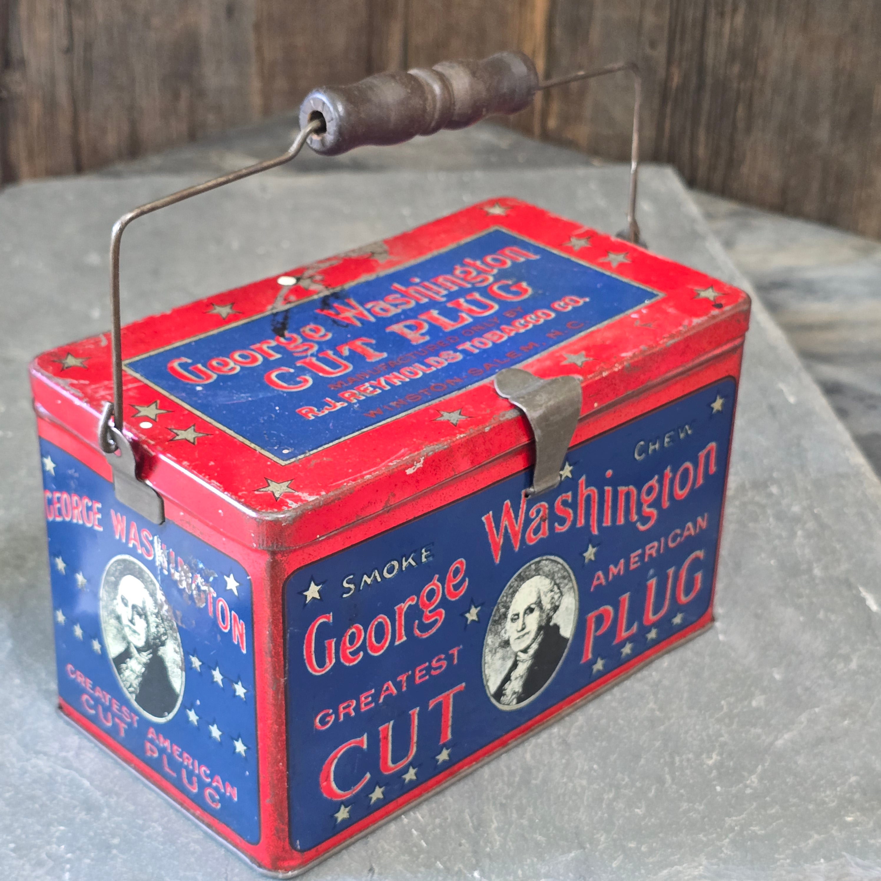 George Washington Cut Plug Smoking Chewing Tobacco Antique Advertising Tin Box