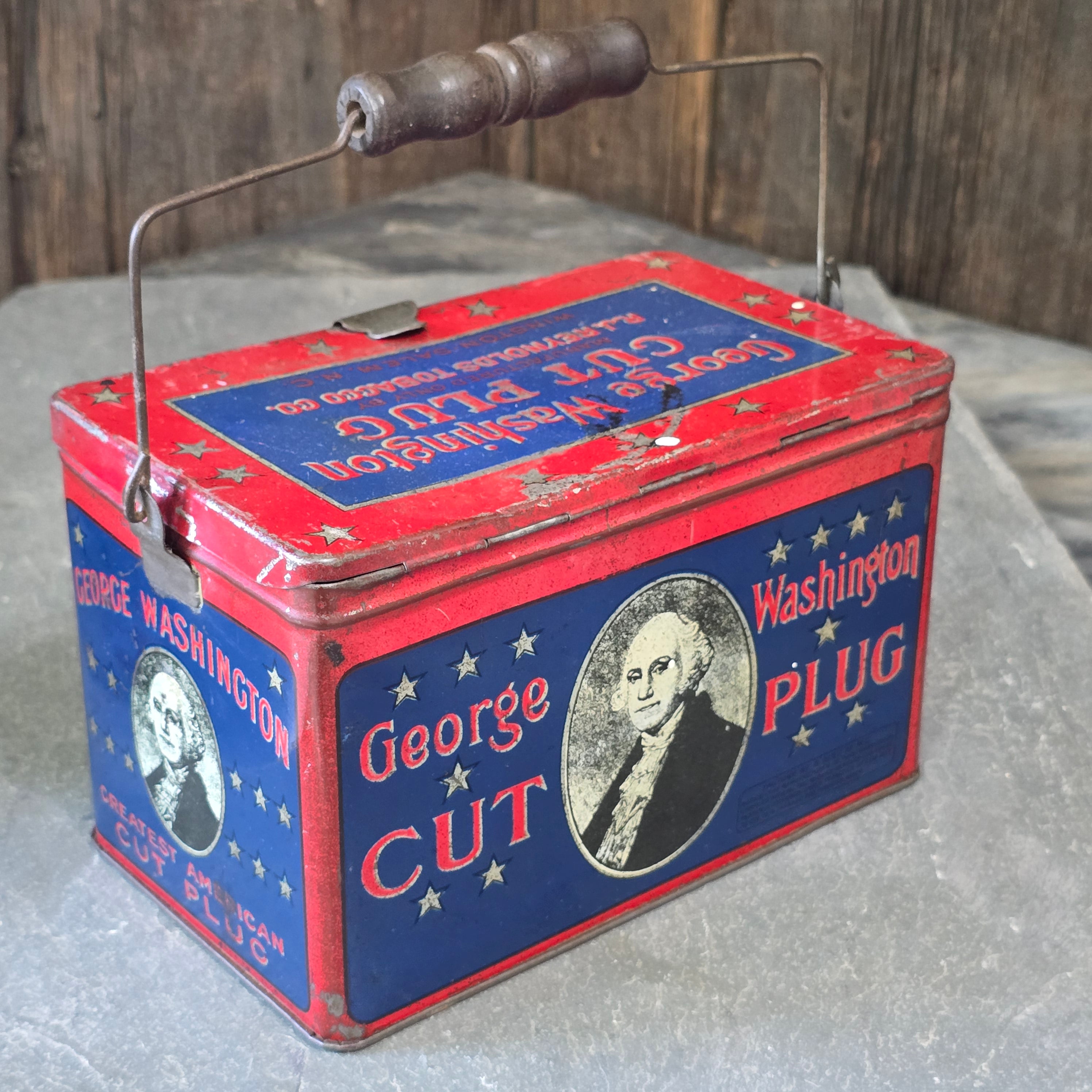 George Washington Cut Plug Smoking Chewing Tobacco Antique Advertising Tin Box