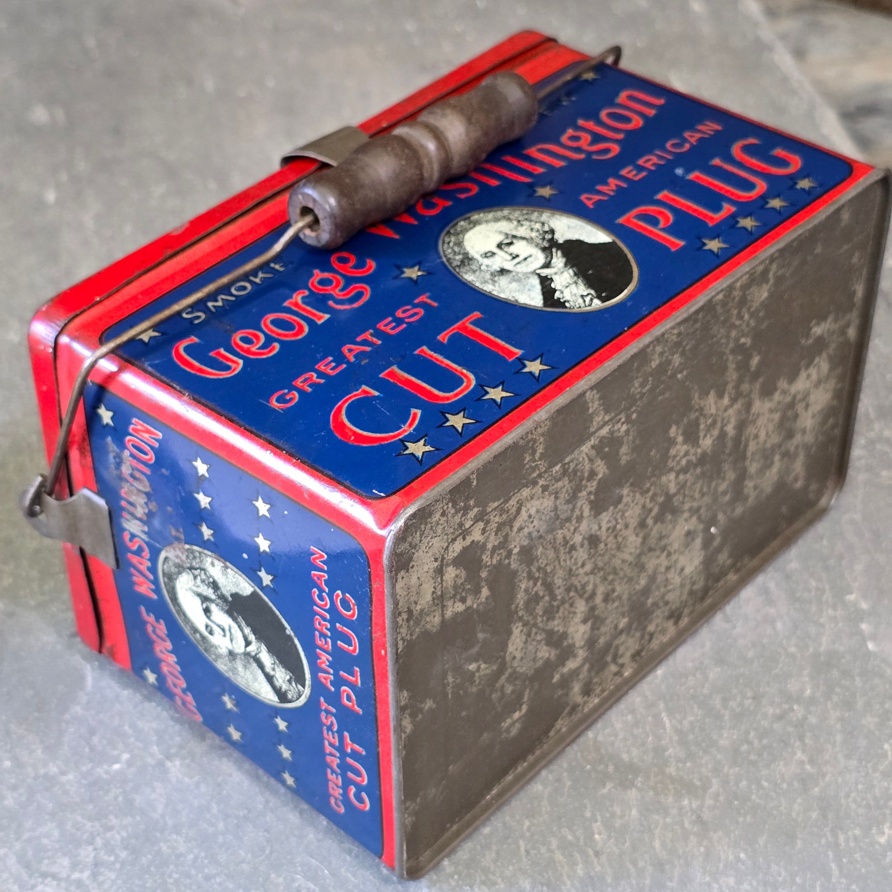 George Washington Cut Plug Smoking Chewing Tobacco Antique Advertising Tin Box