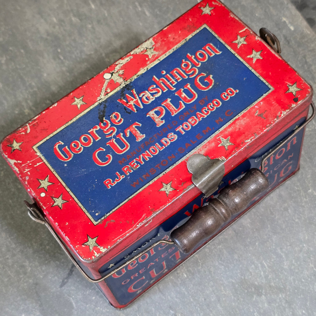 George Washington Cut Plug Smoking Chewing Tobacco Antique Advertising Tin Box